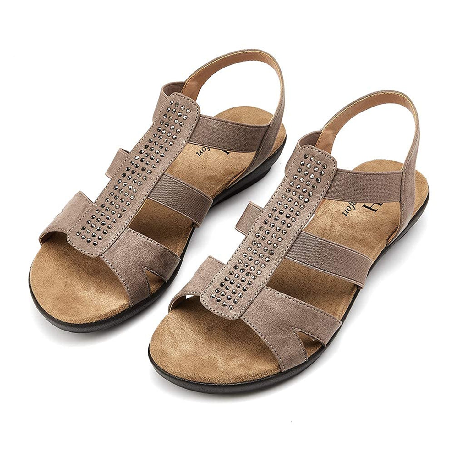 VJH confort Women's Comfort Flat Sandals Summer,with Rhinestone Open Toe Elastic Slip On Slingback Casual Walking Low Heele Sandals