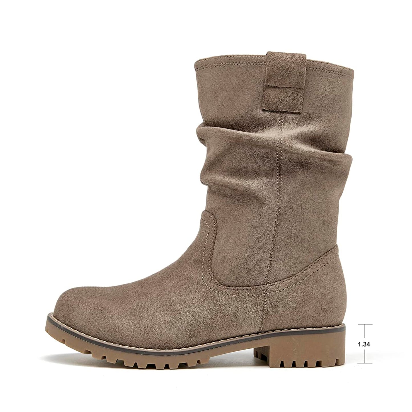 VJH confort Women's Mid Calf Boots Slouchy Riding Combat Low Heel Fur Lined Winter Zipper Booties