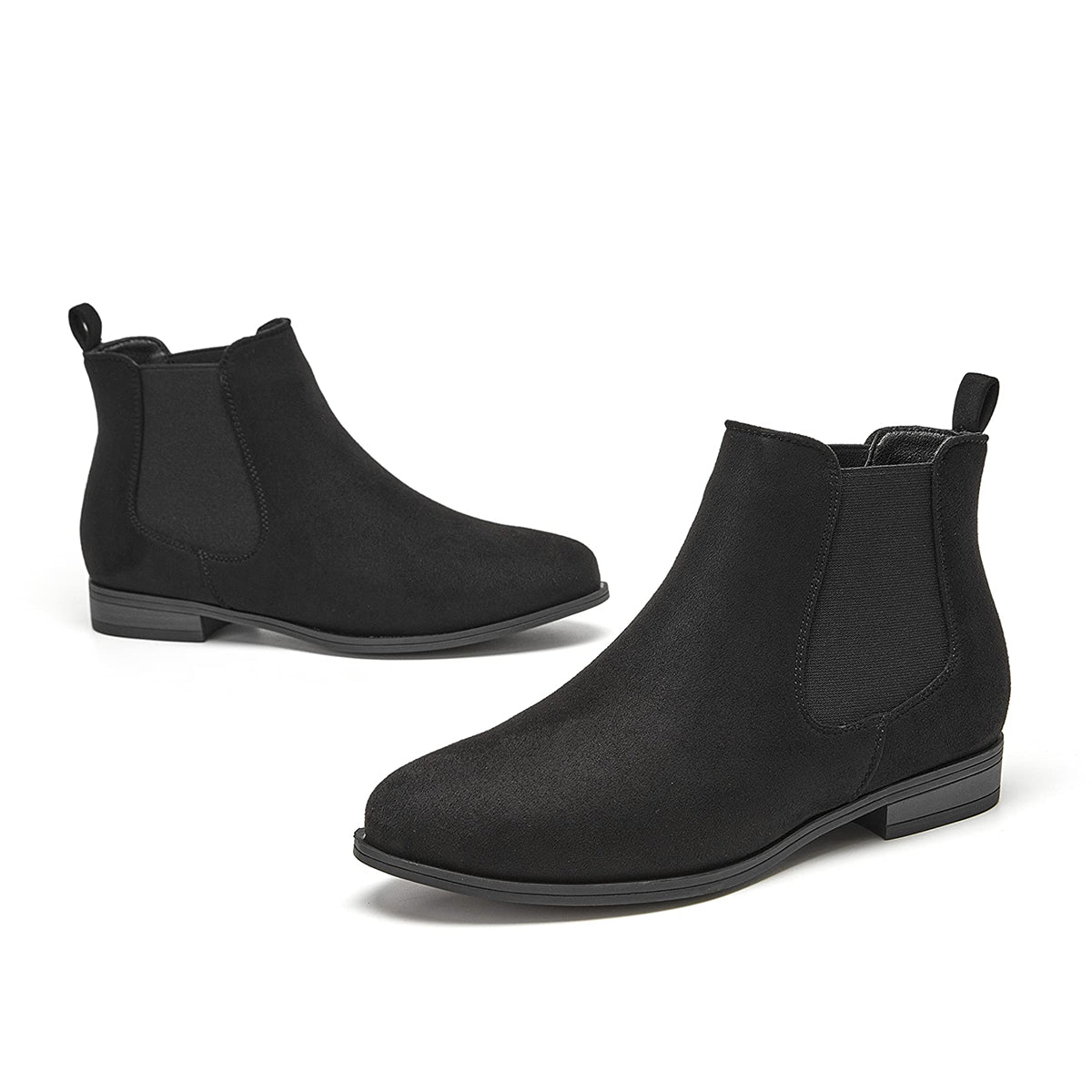 VJH confort Women's Slip on Ankle Boot, Western Almond Round Toe Low Heel Elastic Chelsea Bootie