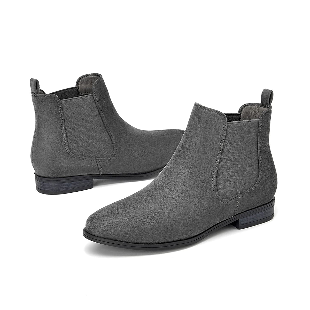 VJH confort Women's Slip on Ankle Boot, Western Almond Round Toe Low Heel Elastic Chelsea Bootie