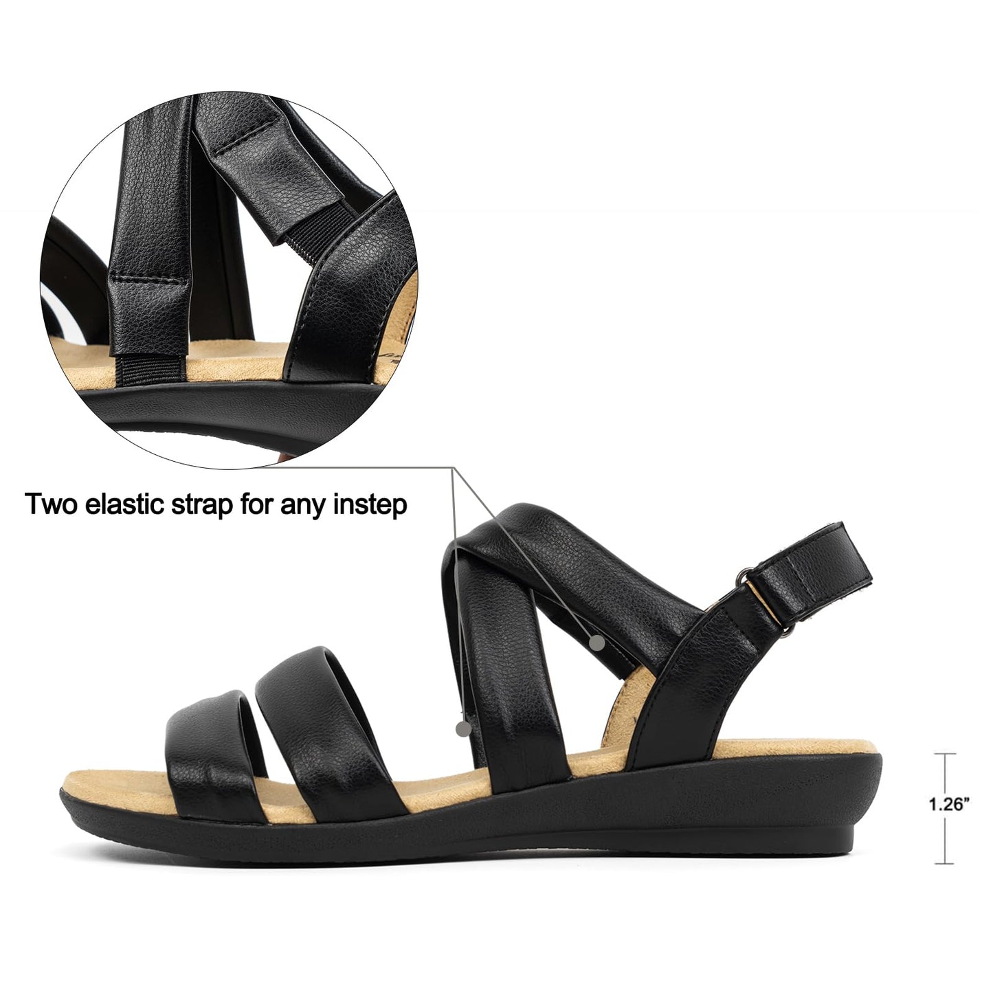 VJH confort Women’s Flat Sandals, Soft Straps Slip-on Open Toe Light Weight Elastic Slingback Comfort Casual Walking Sandals