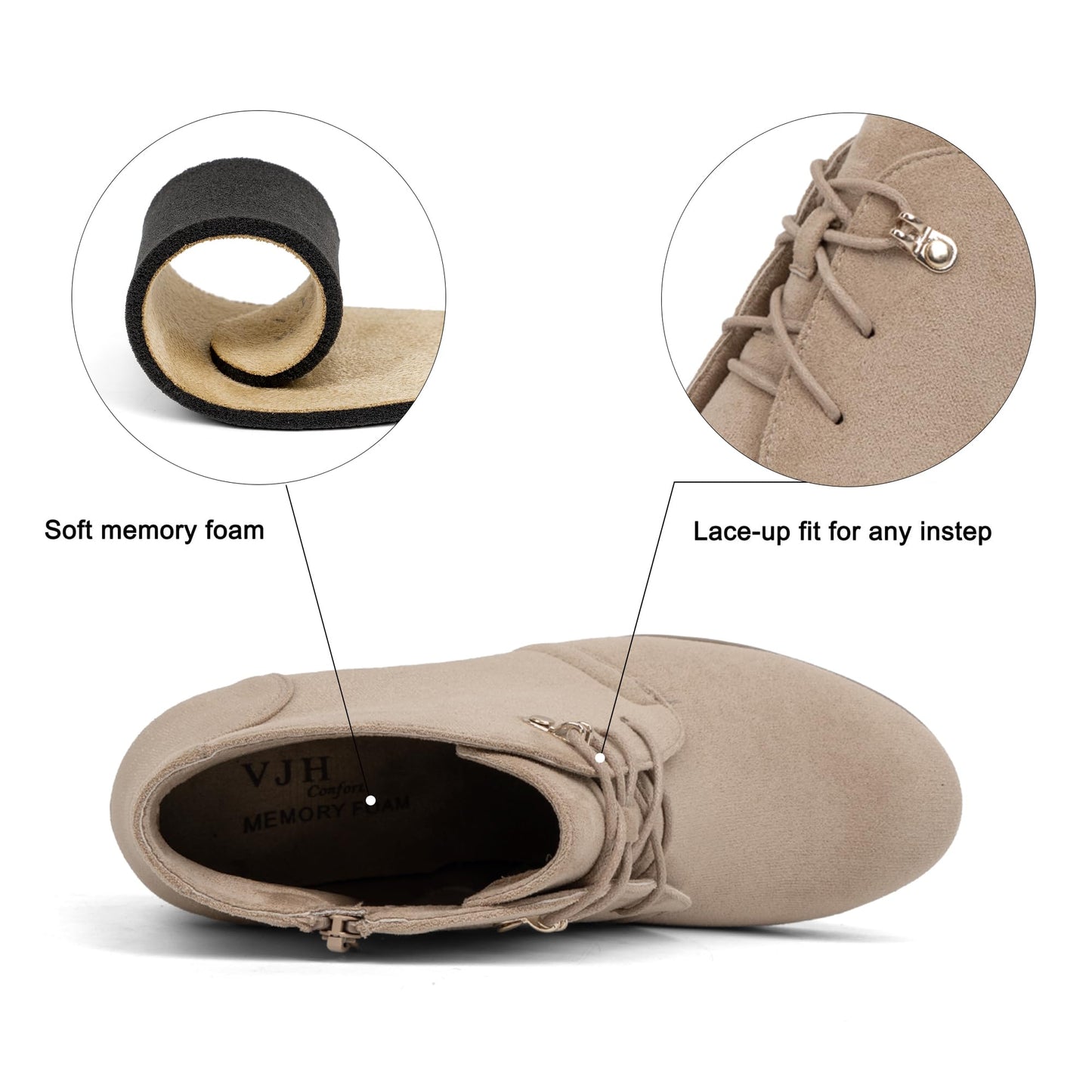 VJH confort Women's Ankle Boots,Lace-up Round Toe Comfortable Low Heel Dress Booties with Side Zipper