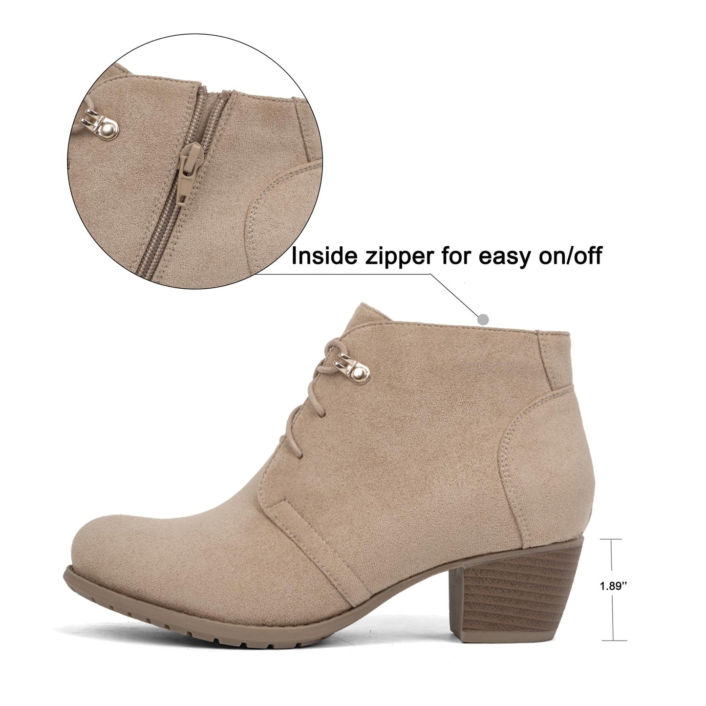 VJH confort Women's Ankle Boots,Lace-up Round Toe Comfortable Low Heel Dress Booties with Side Zipper