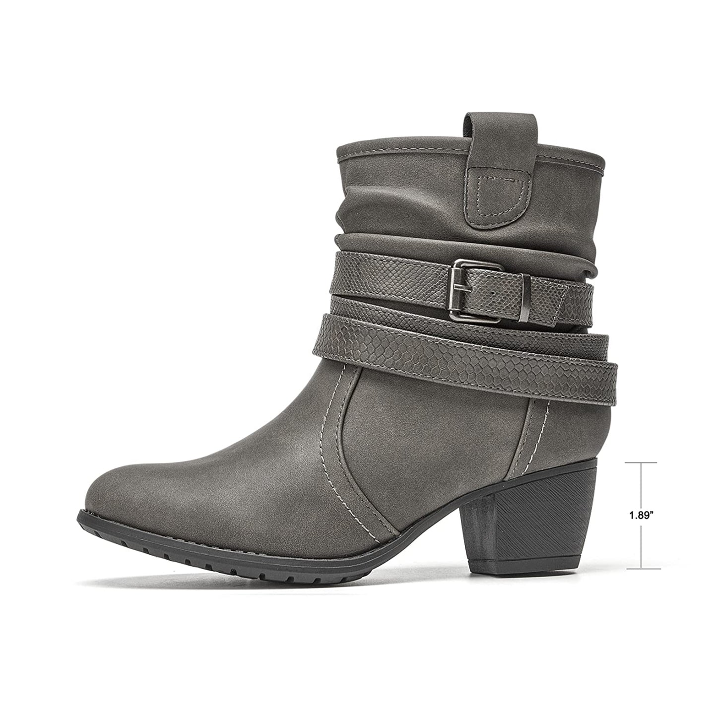 VJH confort Women's Mid Calf Boots,Round Toe Comfort Low Heel Slouchy Dress Booties with Buckle Strap Side Zipper