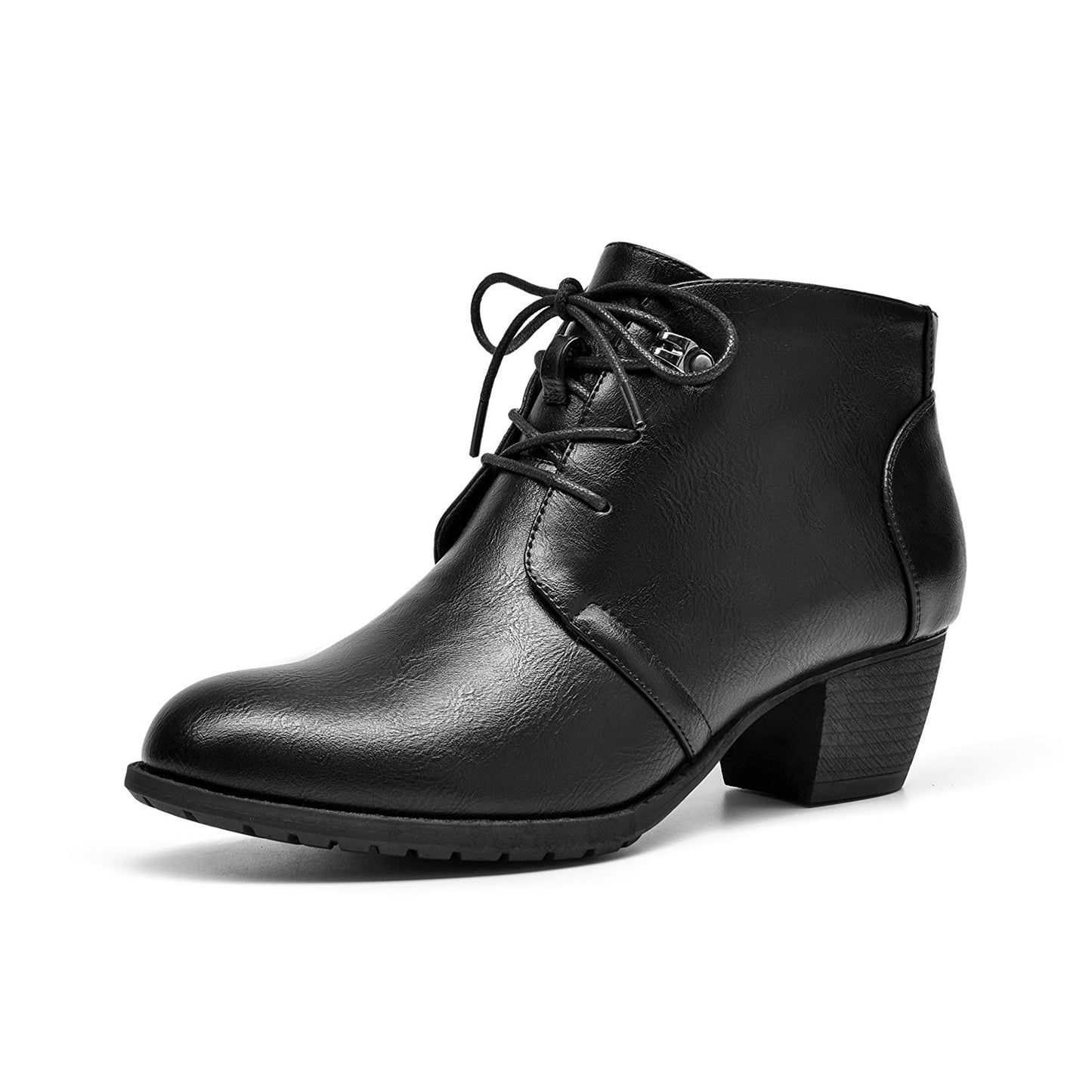 VJH confort Women's Ankle Boots,Lace-up Round Toe Comfortable Low Heel Dress Booties with Side Zipper