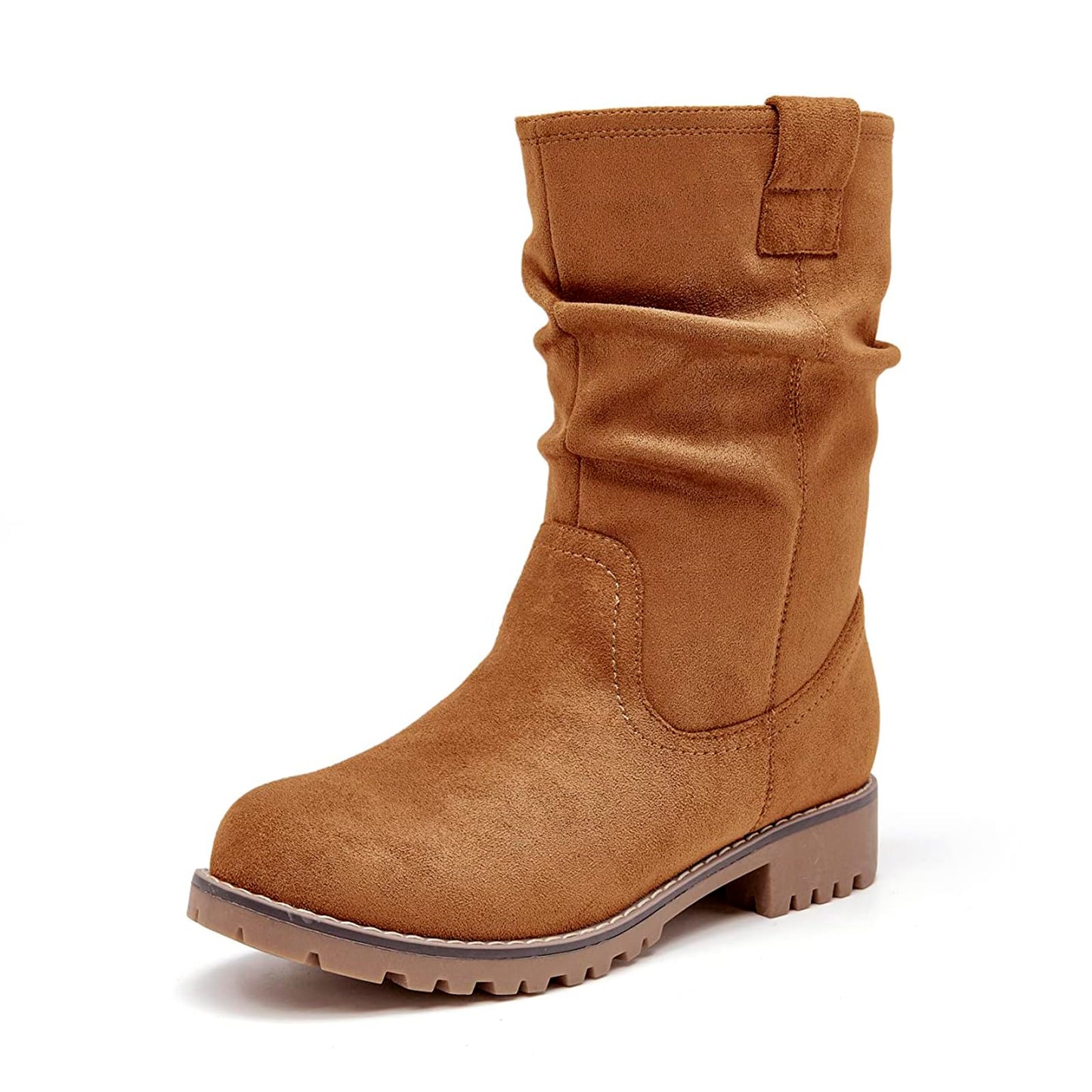 VJH confort Women's Mid Calf Boots Slouchy Riding Combat Low Heel Fur Lined Winter Zipper Booties