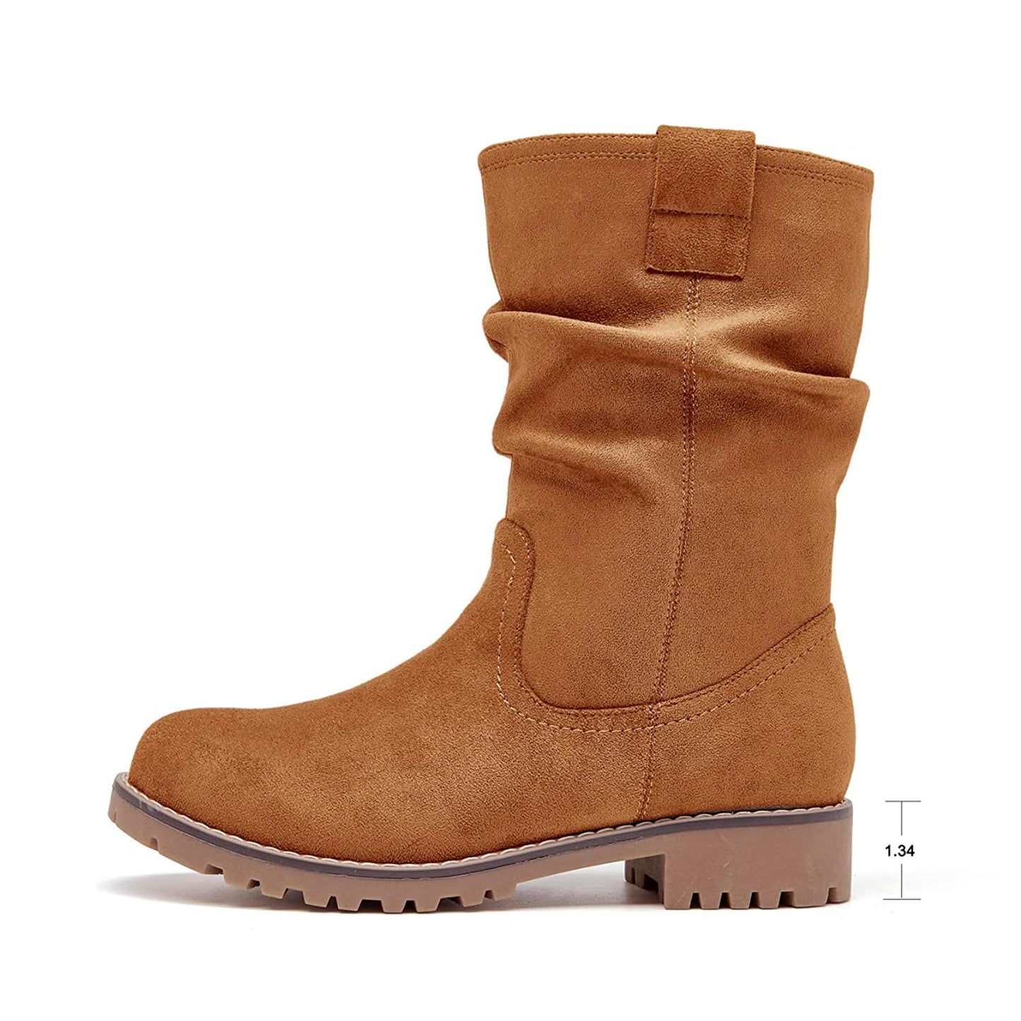 VJH confort Women's Mid Calf Boots Slouchy Riding Combat Low Heel Fur Lined Winter Zipper Booties