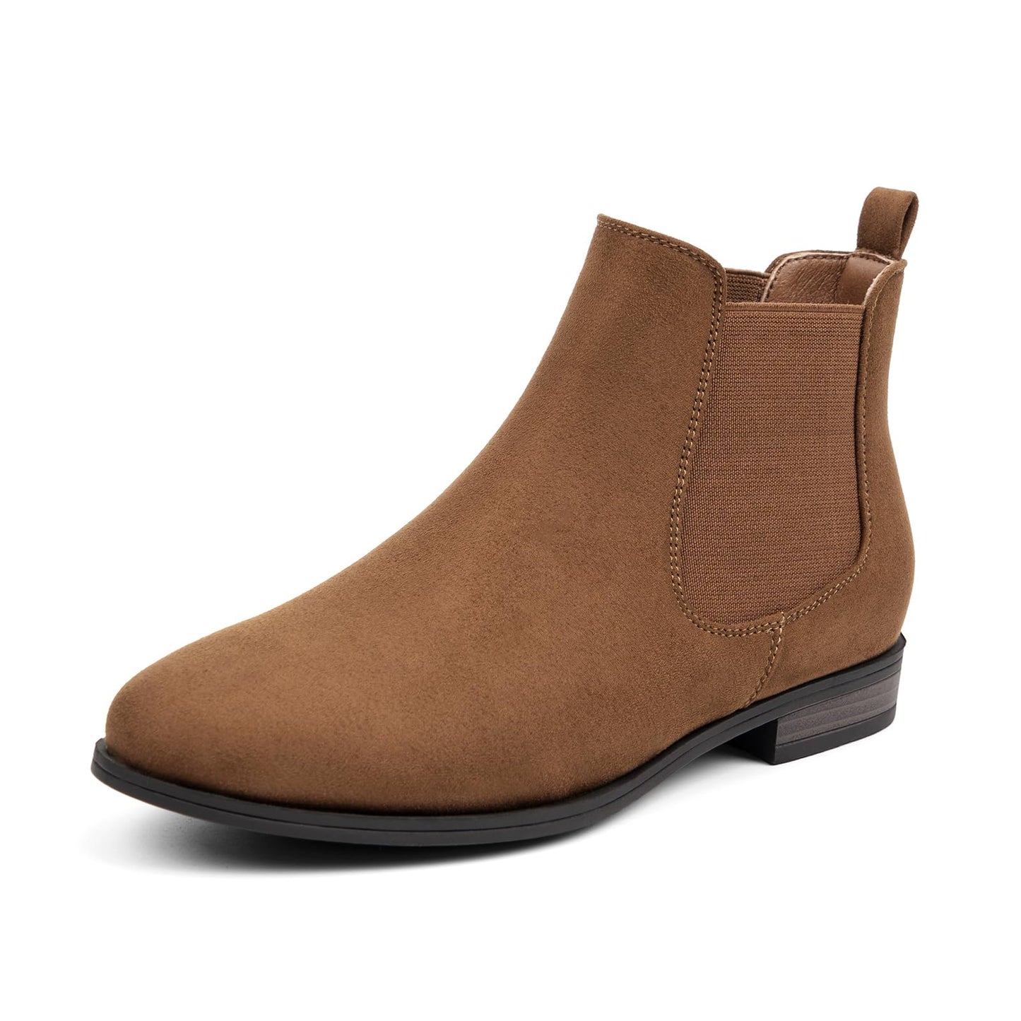 VJH confort Women's Slip on Ankle Boot, Western Almond Round Toe Low Heel Elastic Chelsea Bootie