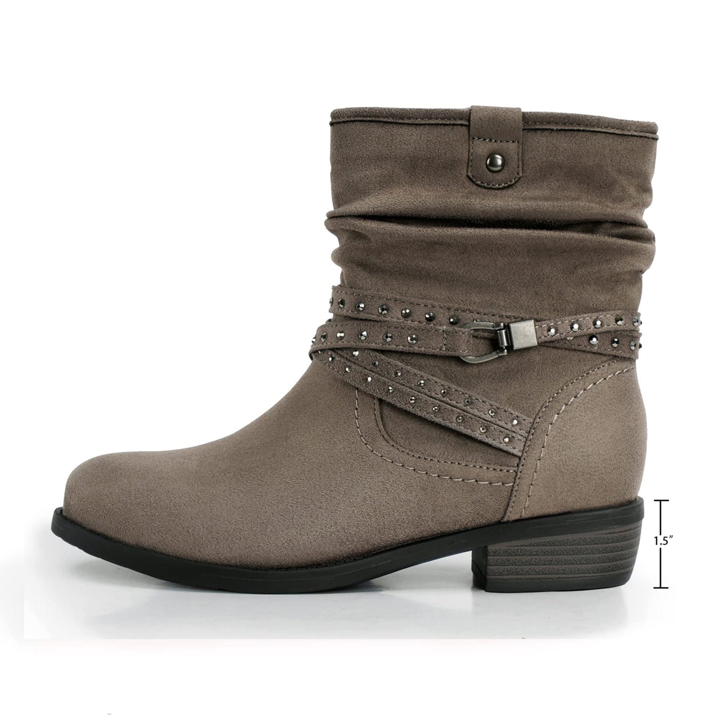 VJH confort Women's Mid Calf Boot,Round Toe Low Heel Comfort Slouchy Bootie with Side Zipper Buckle Strap