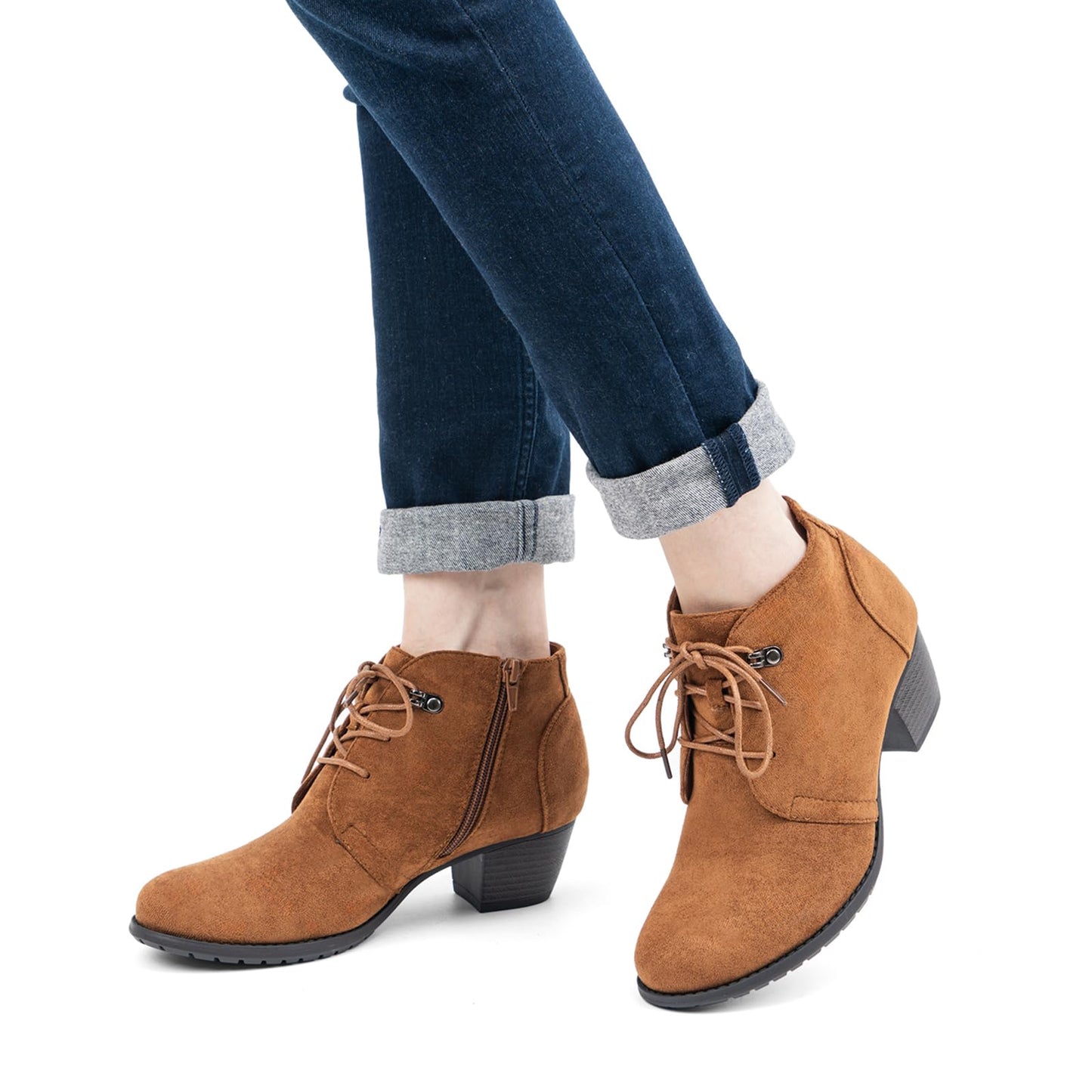 VJH confort Women's Ankle Boots,Lace-up Round Toe Comfortable Low Heel Dress Booties with Side Zipper