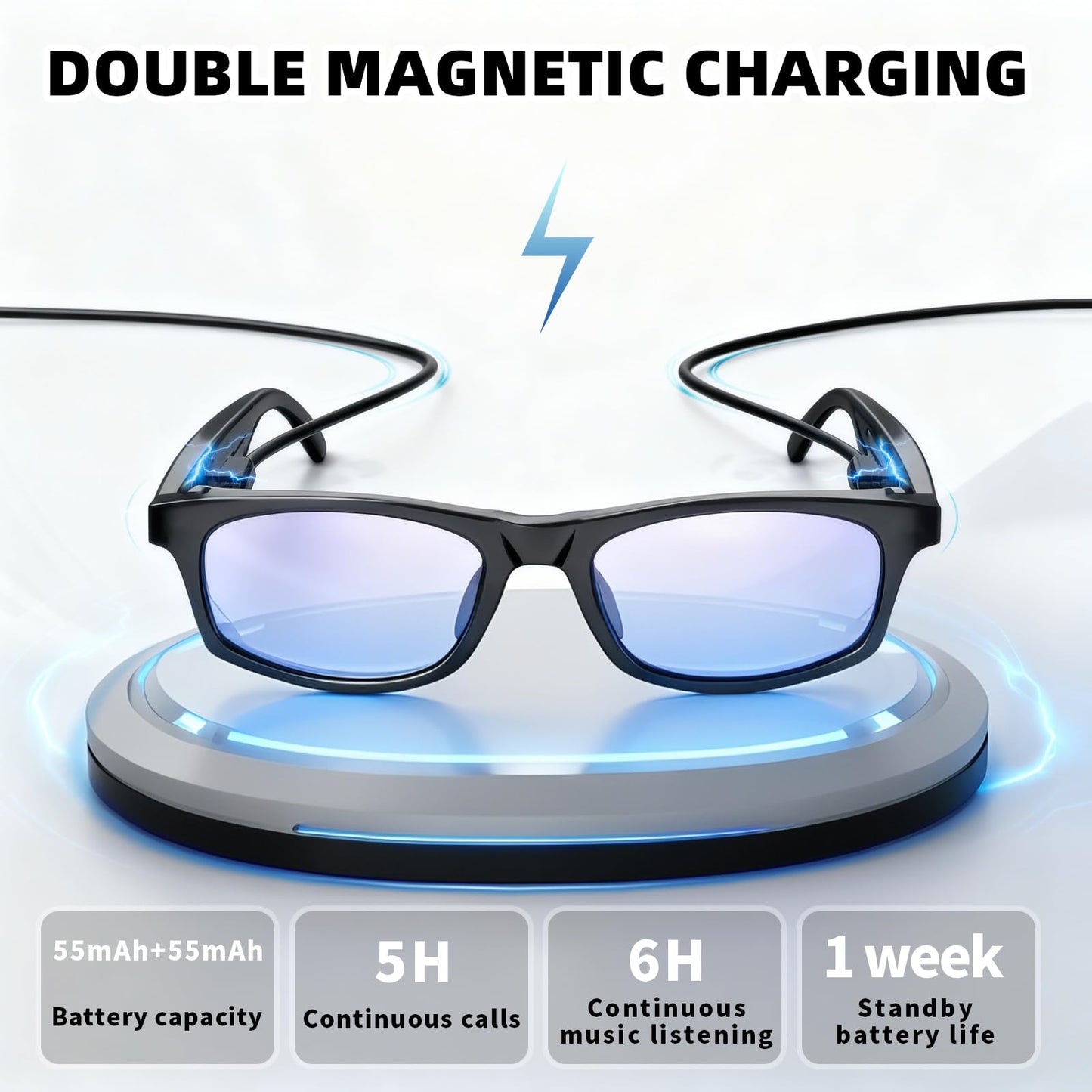 AI Smart Bluetooth Glasses for men/women,Open-Ear Translation Sunglasses with 144 Languages & Accents, Polarized UV400 Lenses for Daily Travel Business Outdoor Sports (Black Frame Transpraent Lens)