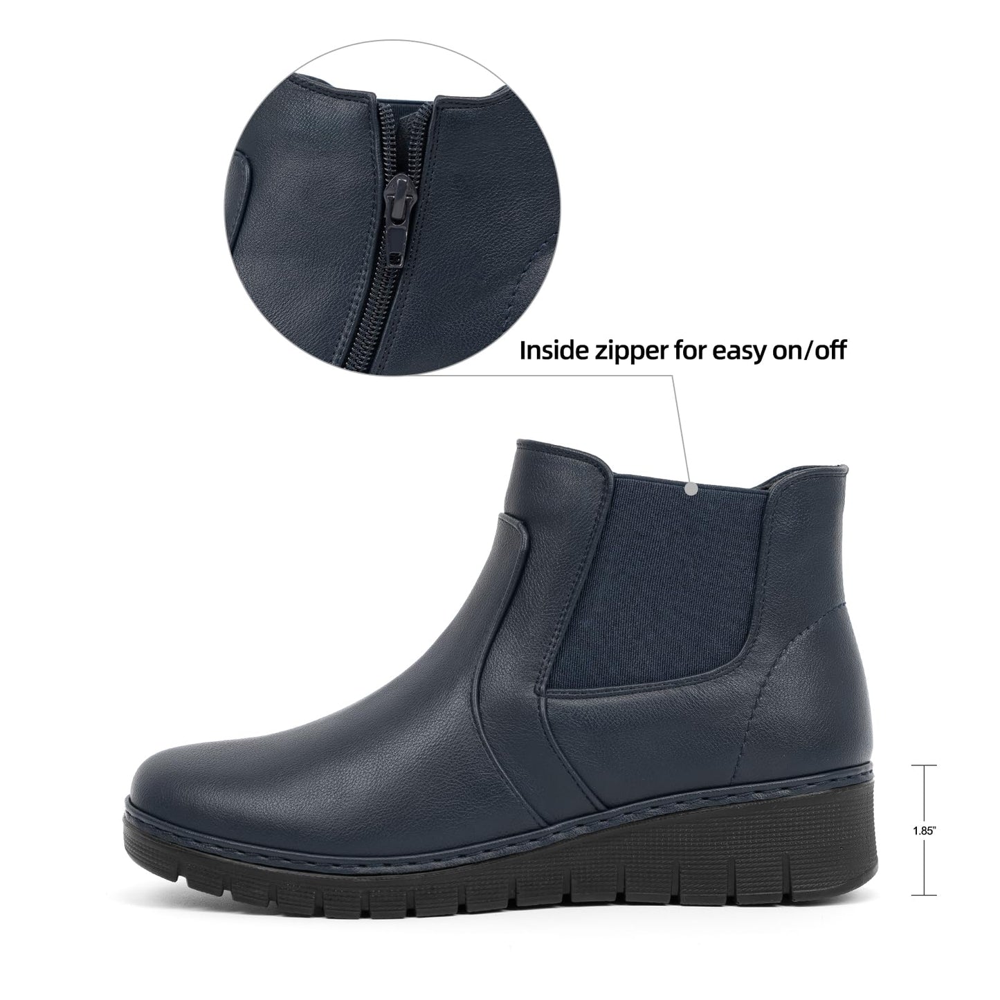 VJH confort Women’s Ankle Boots, Comfort Round Toe Lightweight Wedge Chelsea Booties with Arch Support