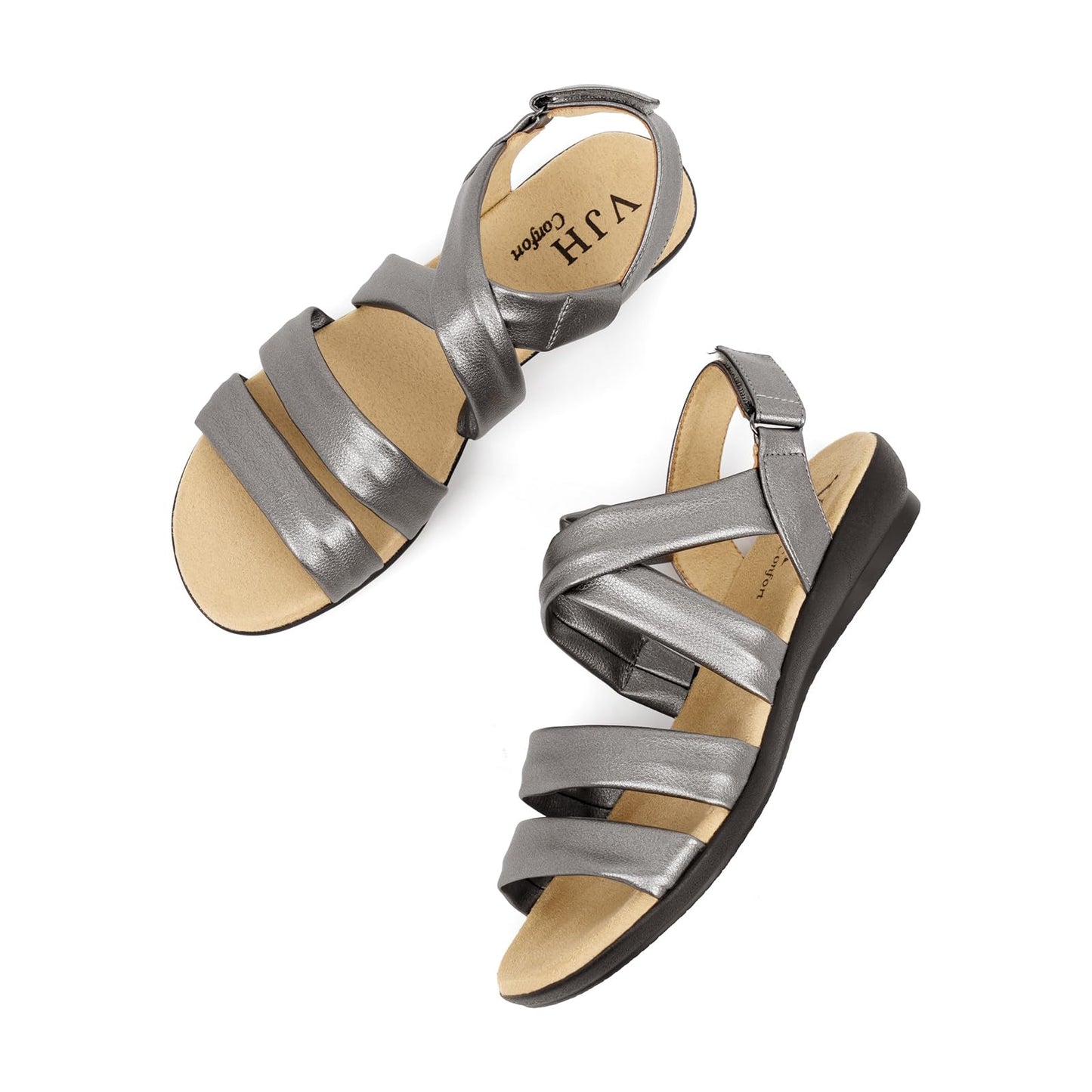 VJH confort Women’s Flat Sandals, Soft Straps Slip-on Open Toe Light Weight Elastic Slingback Comfort Casual Walking Sandals