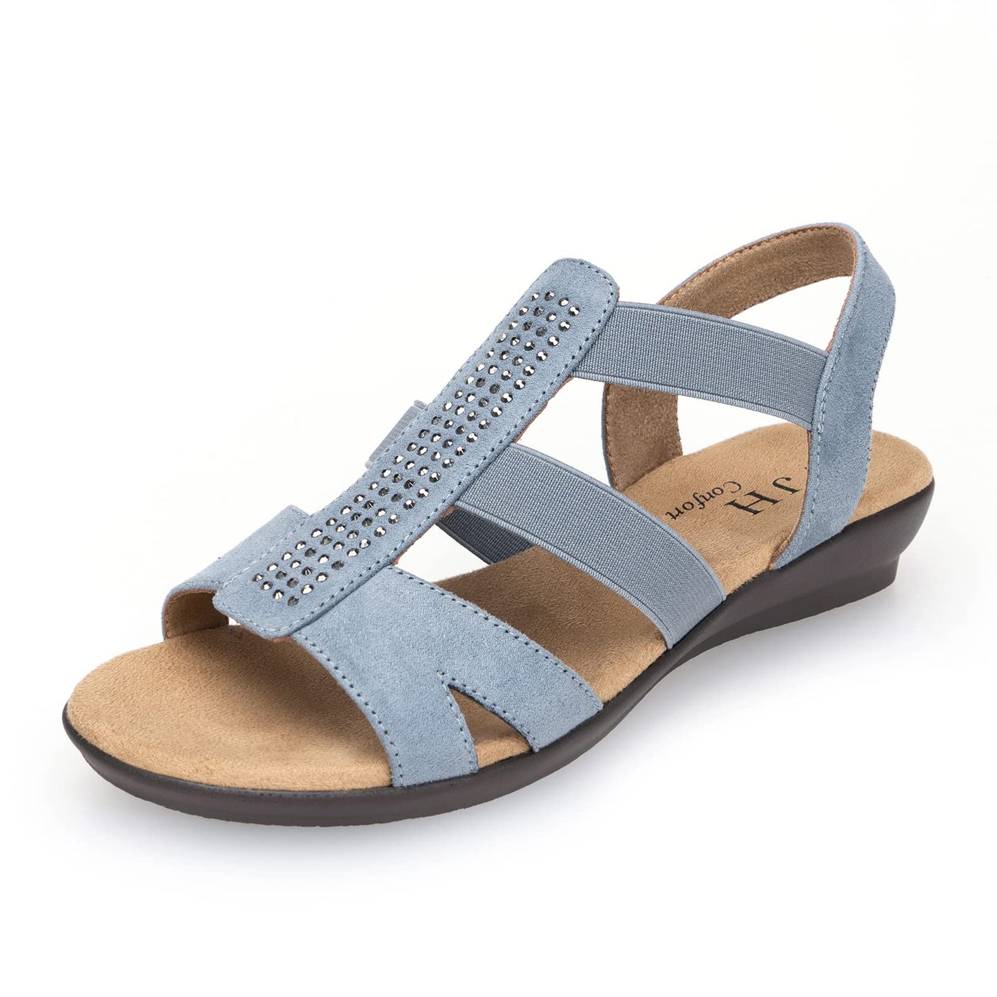 VJH confort Women's Comfort Flat Sandals Summer,with Rhinestone Open Toe Elastic Slip On Slingback Casual Walking Low Heele Sandals