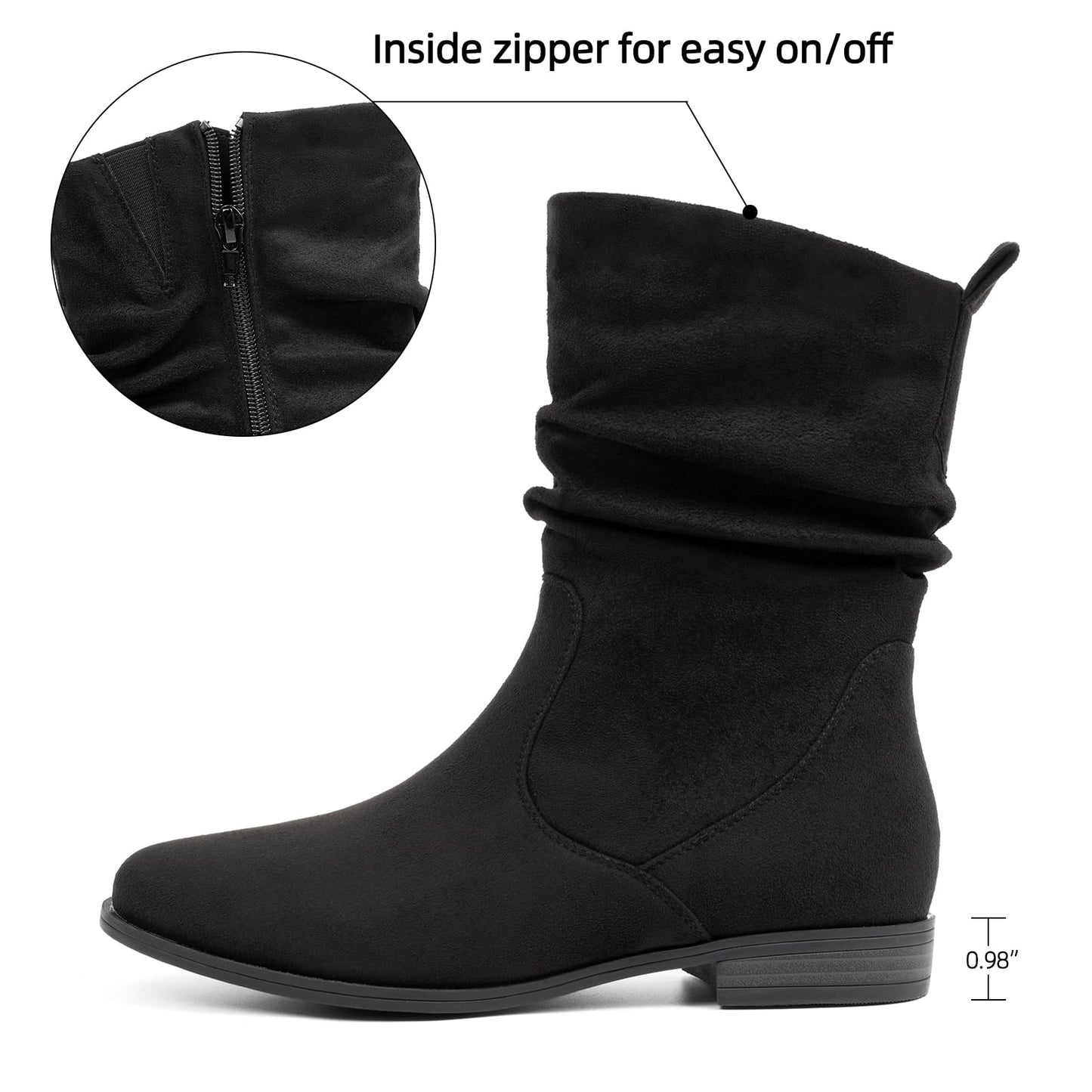 VJH confort Women's Mid Calf Boots, Almond Round Toe Low Heel Comfort Dress Slouchy Booties