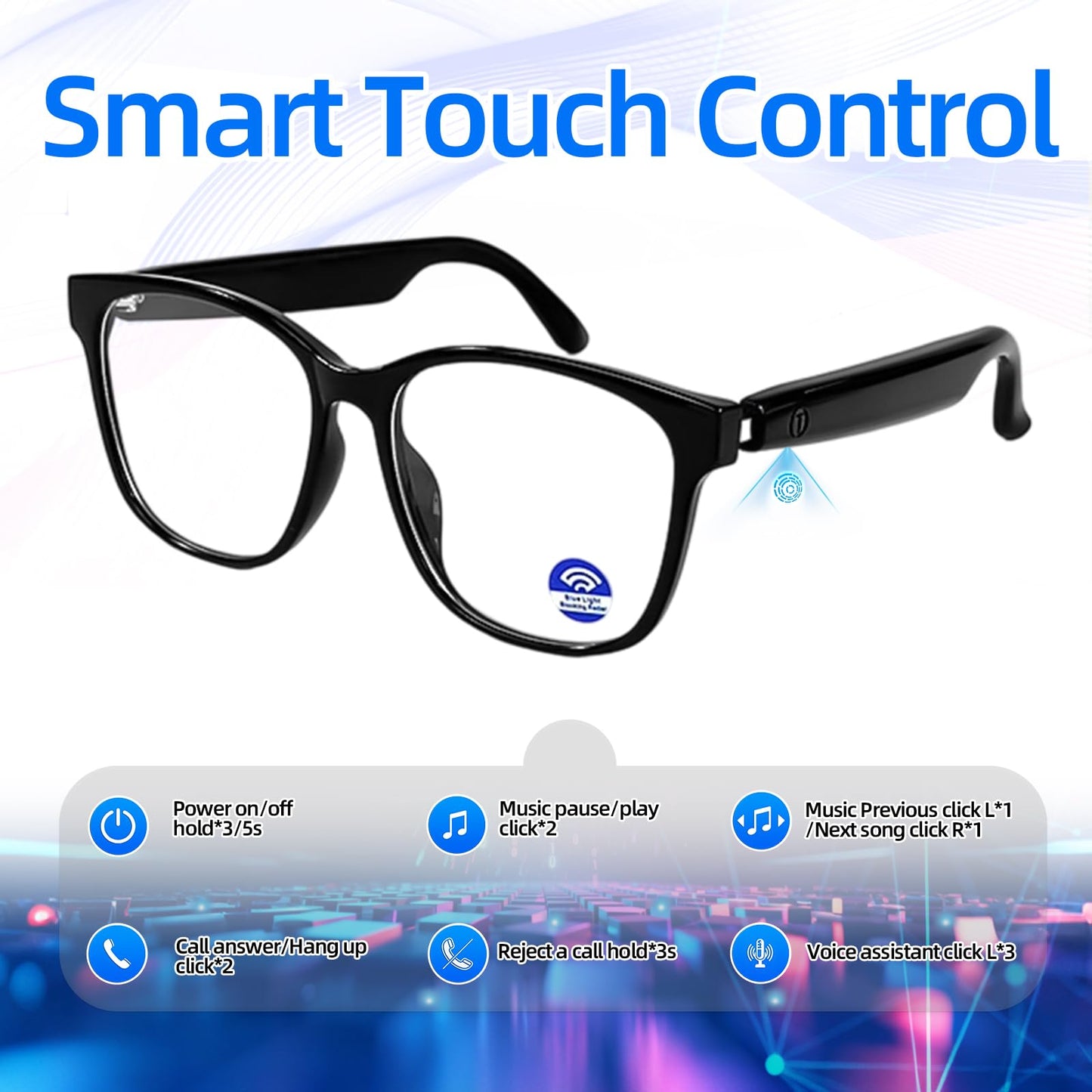 AI Smart Bluetooth Glasses for men/women,Open-Ear Translation Sunglasses with 144 Languages & Accents, Polarized UV400 Lenses for Daily Travel Business Outdoor Sports (Black Frame Transpraent Lens)