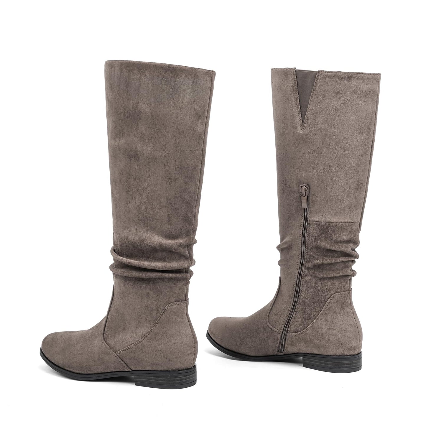 VJH confort Women's Knee-High Boots Comfortable Low Heel Almond Toe Wide Calf Side Zip Fall Winter Long Boots