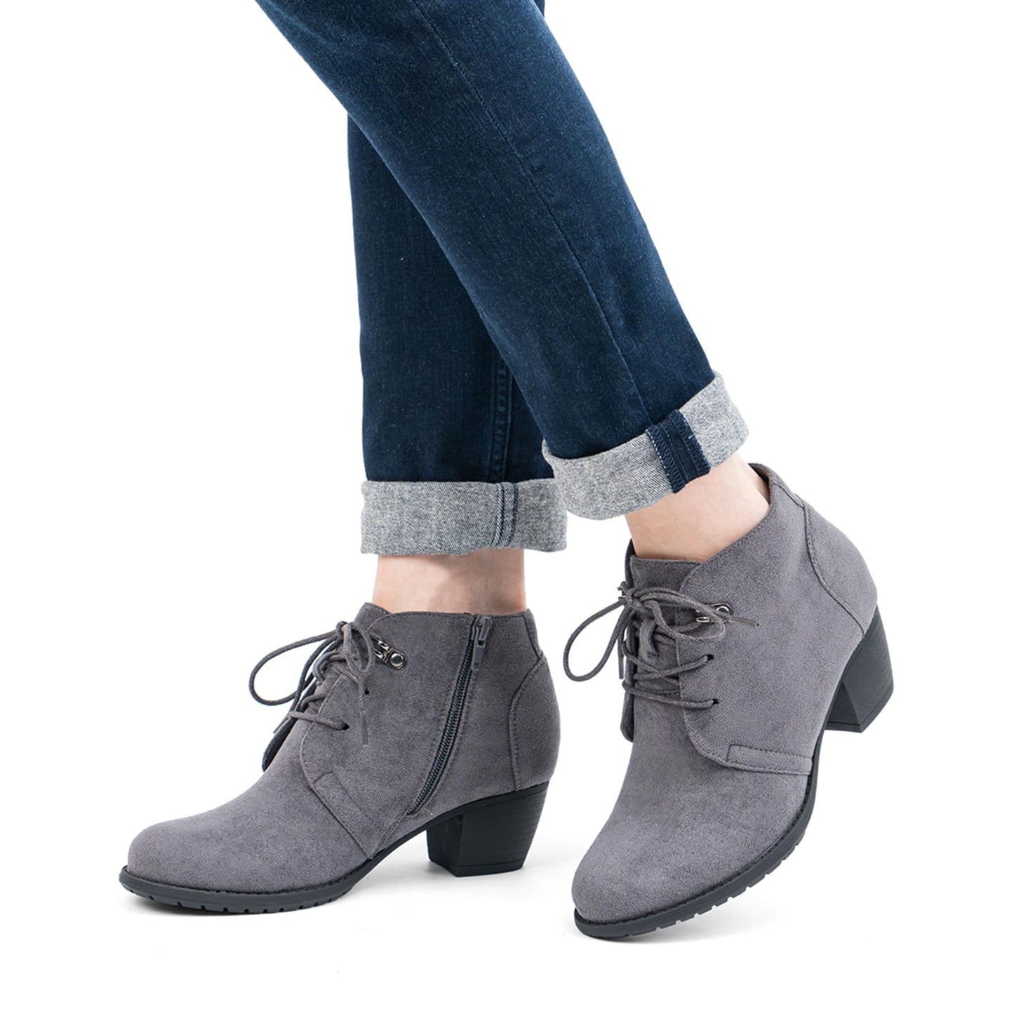 VJH confort Women's Ankle Boots,Lace-up Round Toe Comfortable Low Heel Dress Booties with Side Zipper