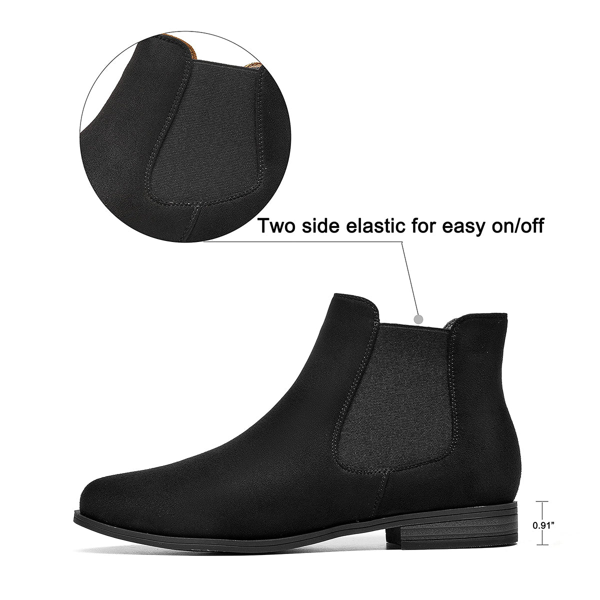 VJH confort Women's Slip on Ankle Boot, Western Almond Round Toe Low Heel Elastic Chelsea Bootie