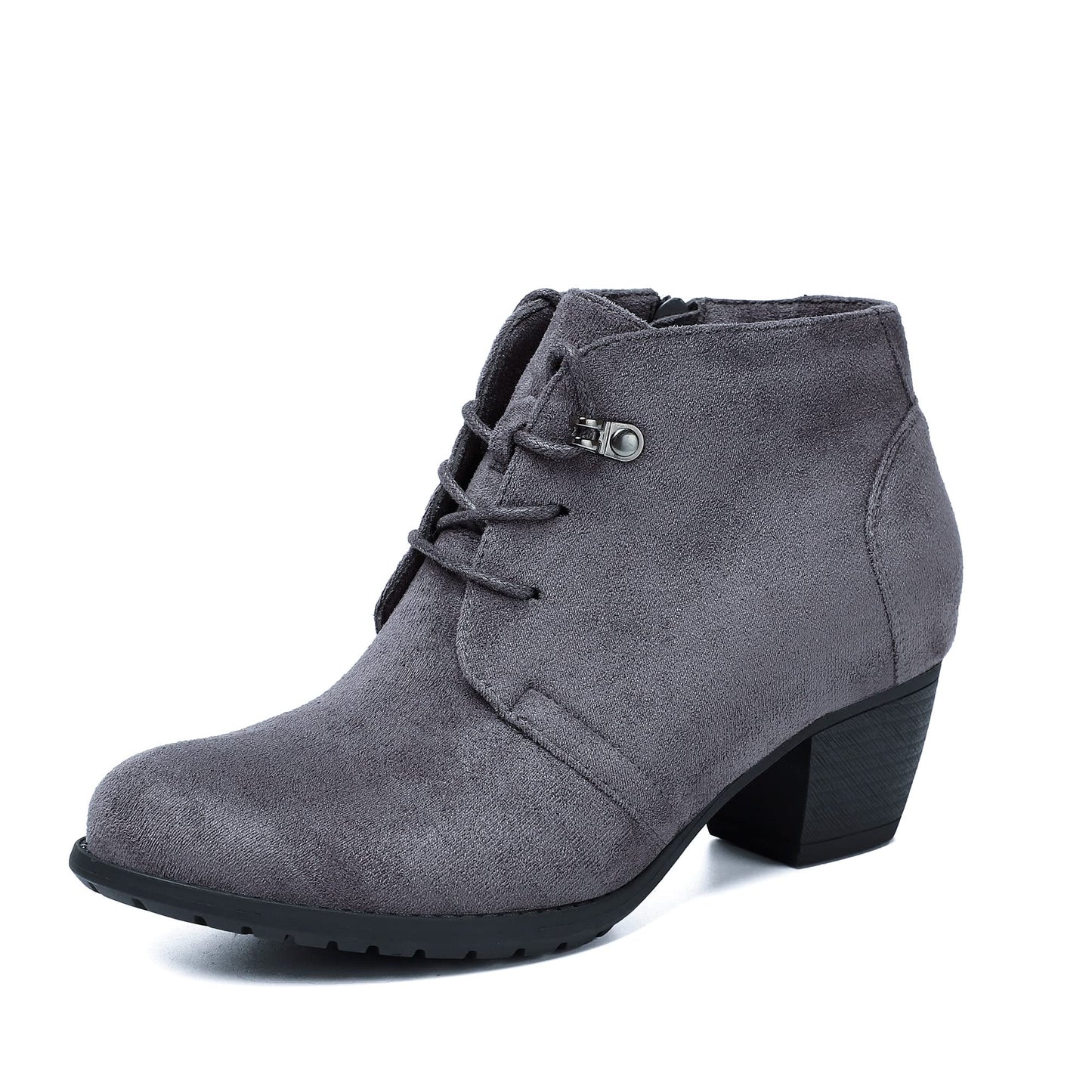 VJH confort Women's Ankle Boots,Lace-up Round Toe Comfortable Low Heel Dress Booties with Side Zipper