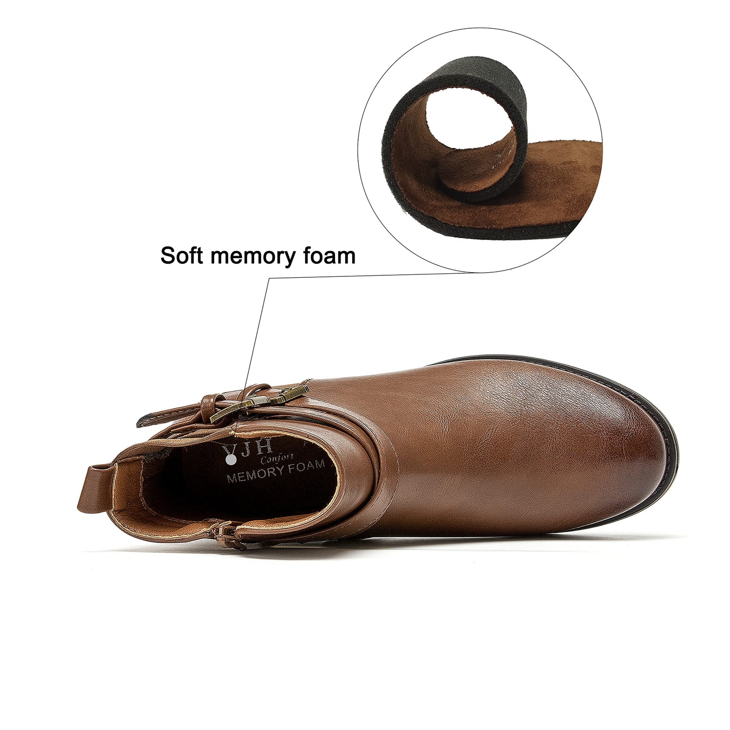 VJH confort Women's Ankle Boots,Round Toe Low Heel Comfort Elastic Booties with Side Zipper Buckle Strap