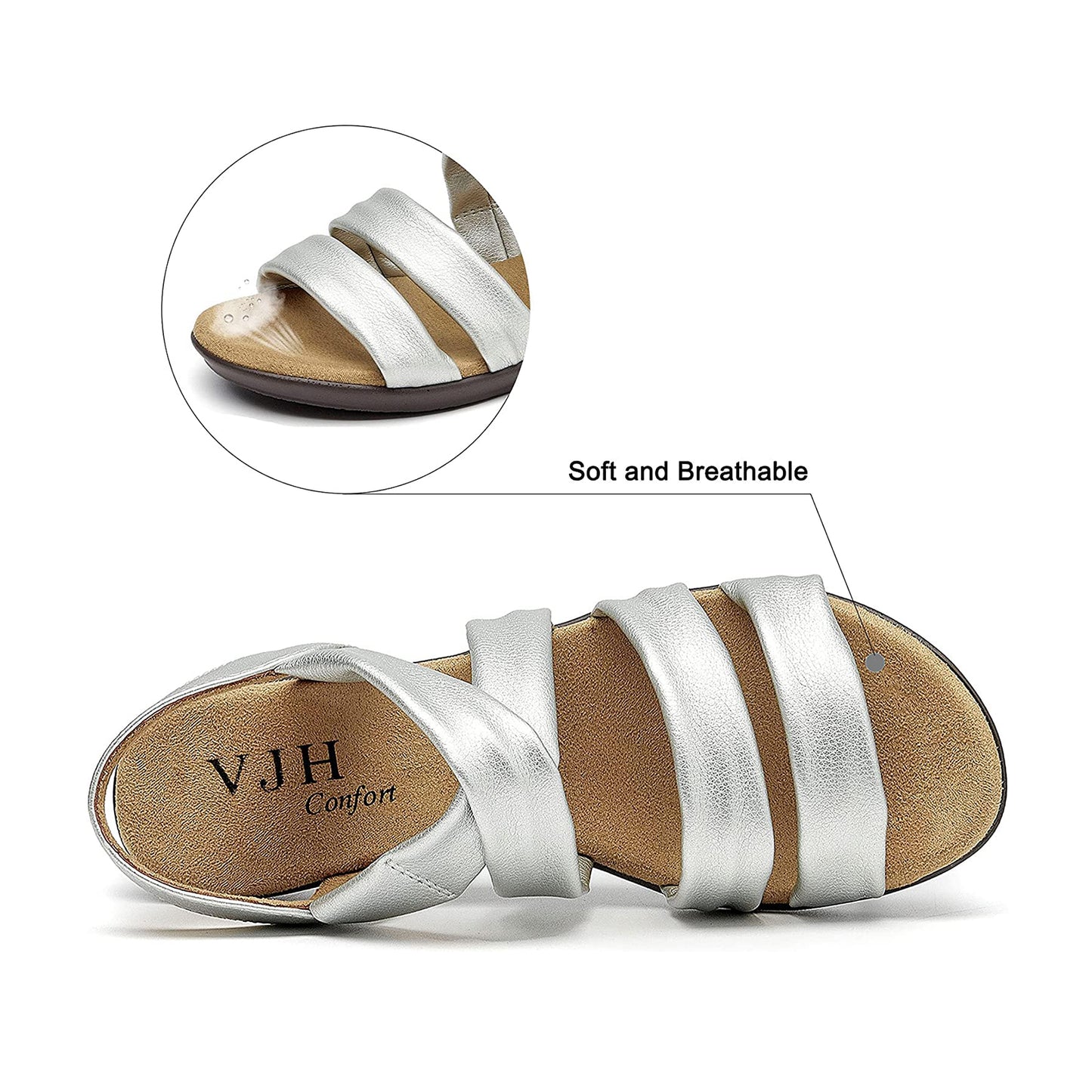 VJH confort Women’s Flat Sandals, Soft Straps Slip-on Open Toe Light Weight Elastic Slingback Comfort Casual Walking Sandals