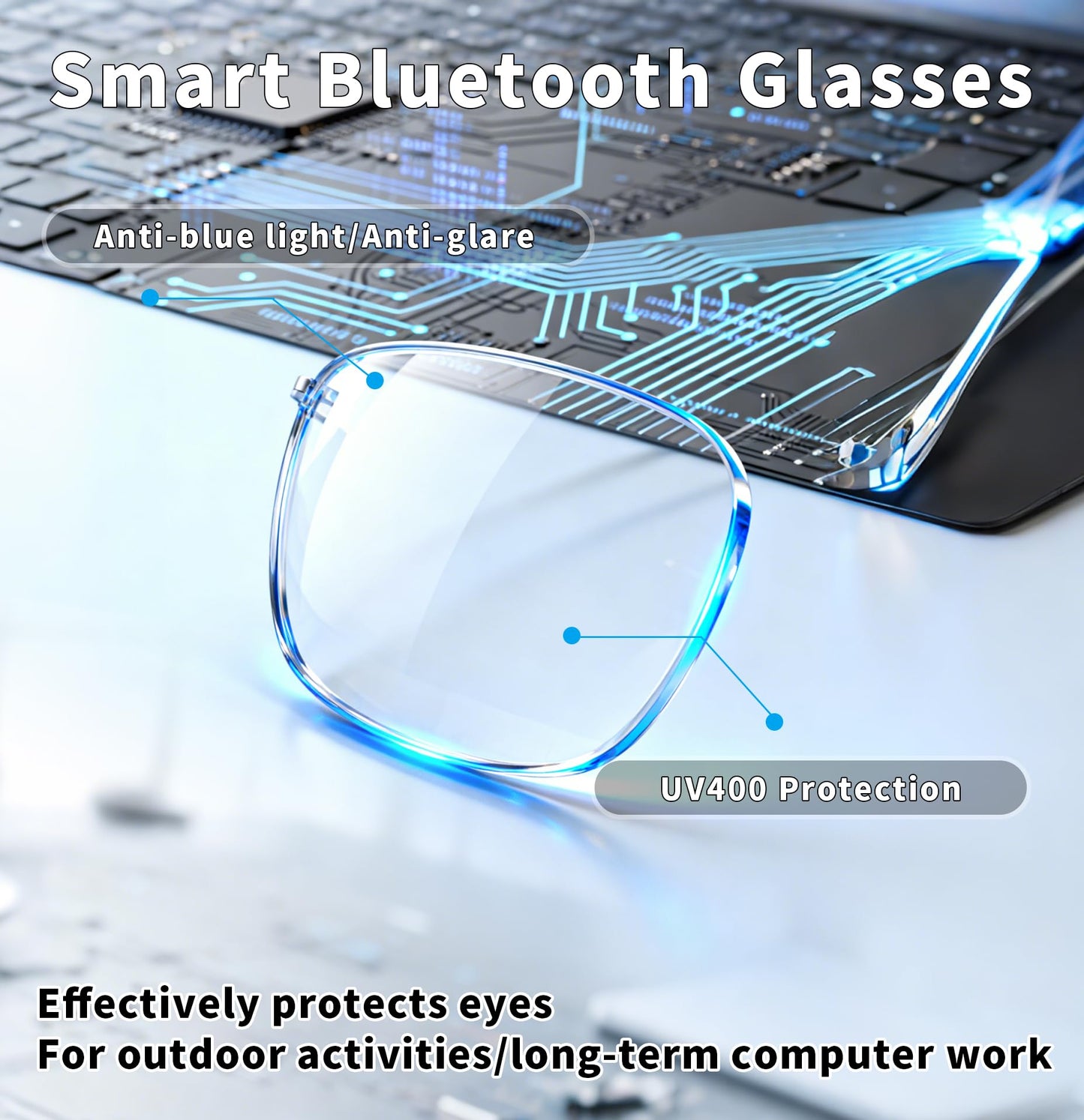 AI Smart Bluetooth Glasses for men/women,Open-Ear Translation Sunglasses with 144 Languages & Accents, Polarized UV400 Lenses for Daily Travel Business Outdoor Sports (Black Frame Transpraent Lens)