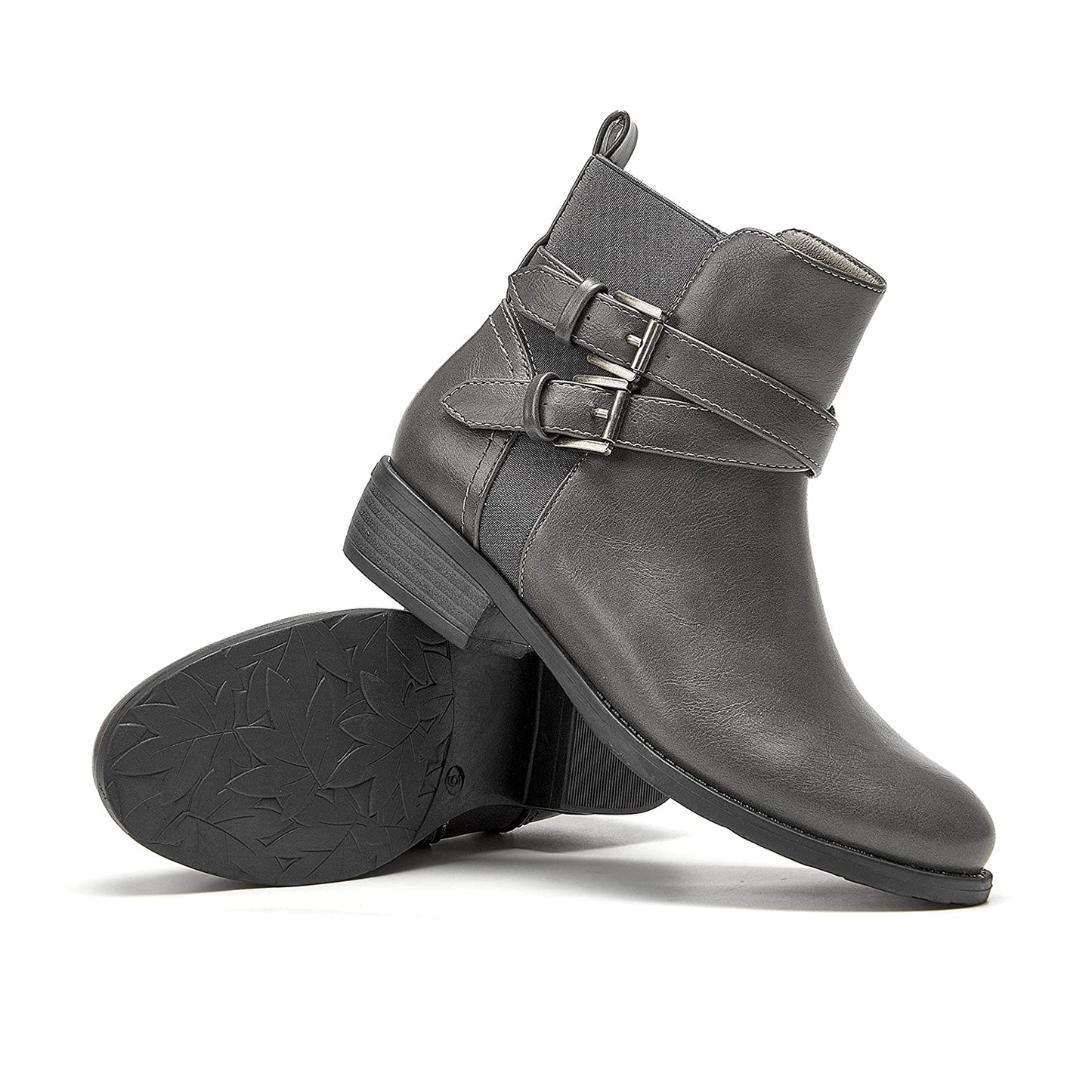 VJH confort Women's Ankle Boots,Round Toe Low Heel Comfort Elastic Booties with Side Zipper Buckle Strap