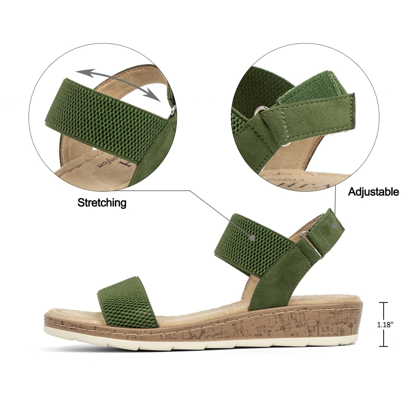 VJH confort Women’s Flat Sandals Open Toe Elastic Ankle Strap Slip on Comfy Low Wedge Sandals