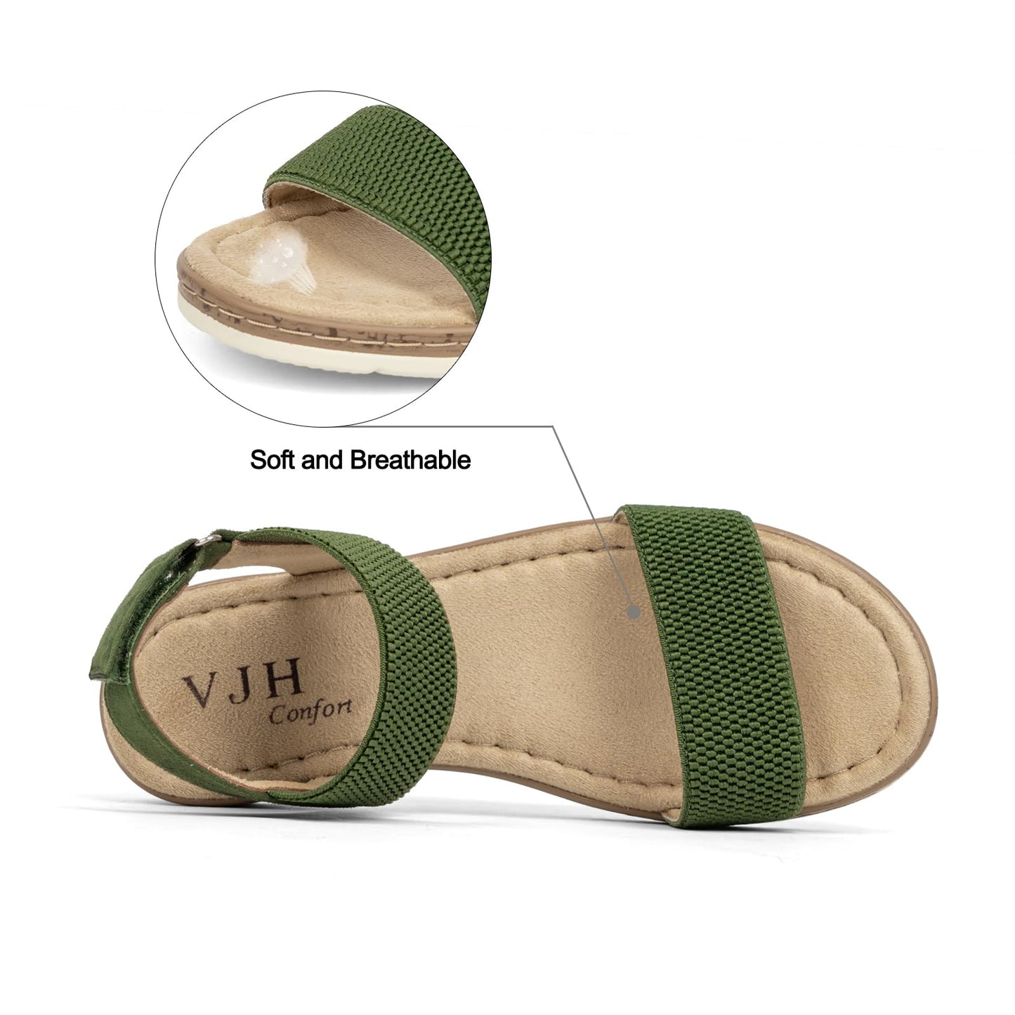 VJH confort Women’s Flat Sandals Open Toe Elastic Ankle Strap Slip on Comfy Low Wedge Sandals