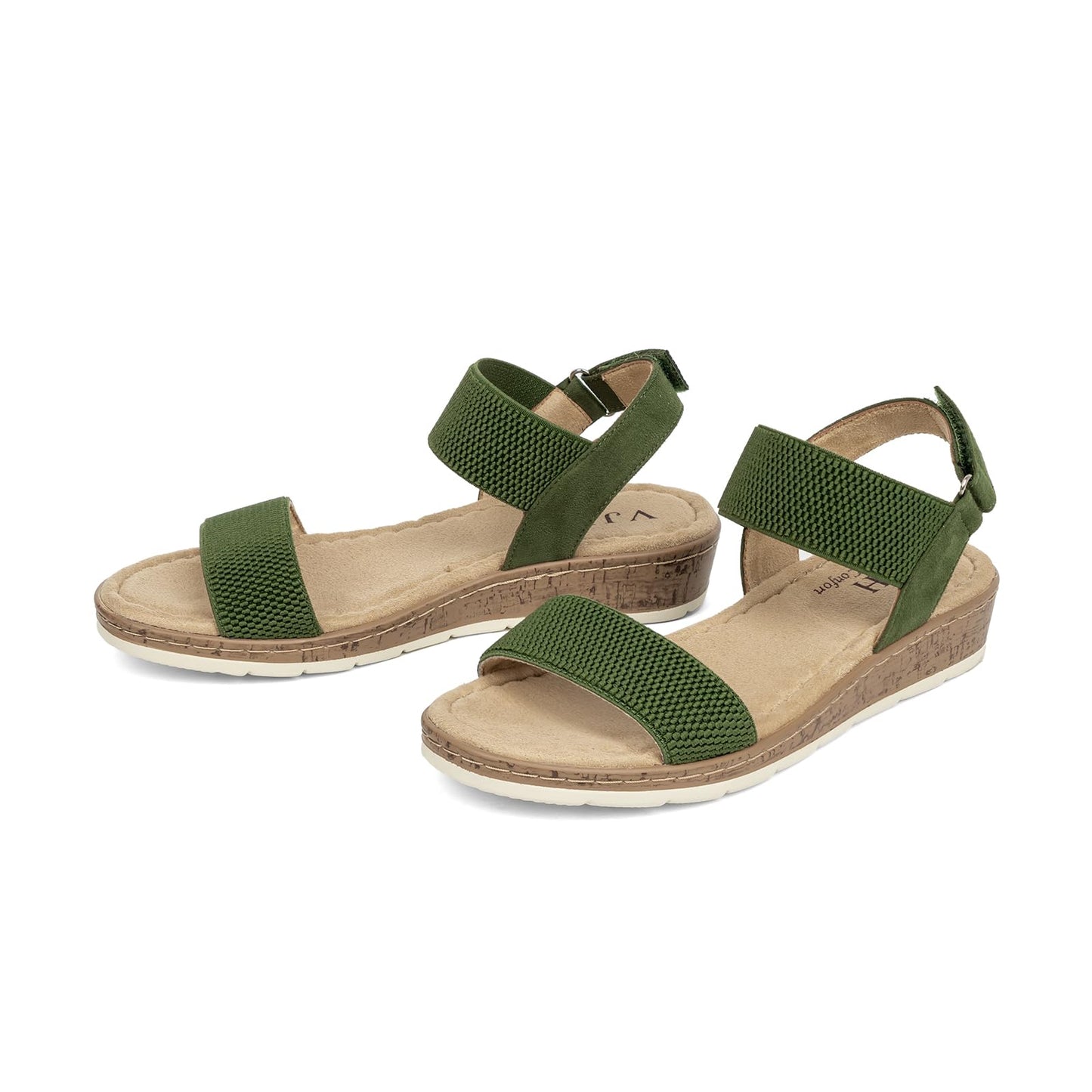 VJH confort Women’s Flat Sandals Open Toe Elastic Ankle Strap Slip on Comfy Low Wedge Sandals