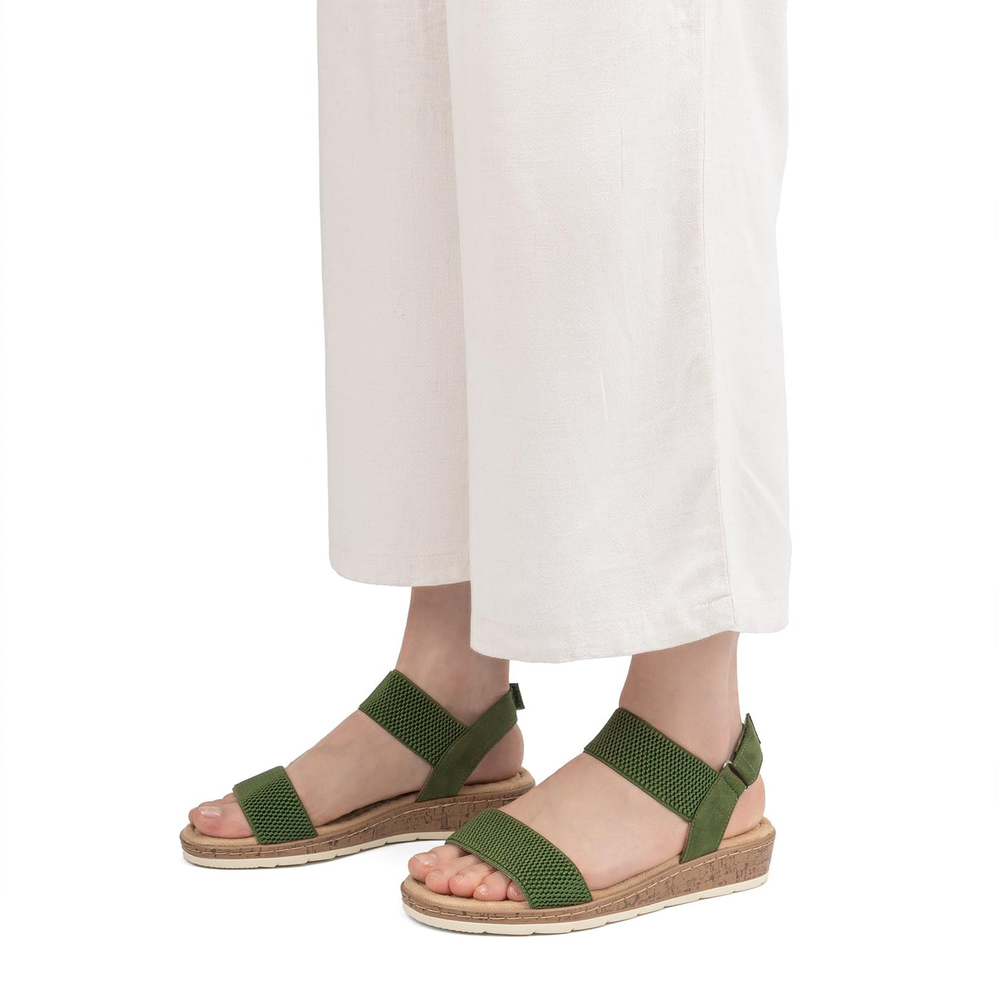 VJH confort Women’s Flat Sandals Open Toe Elastic Ankle Strap Slip on Comfy Low Wedge Sandals