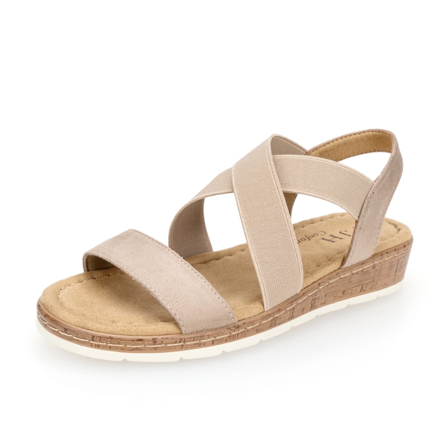 VJH confort Women's Flat sandals, Comfort Slip-on Elastic ankle strap Slingback Light Weight Casual Walking Sandals