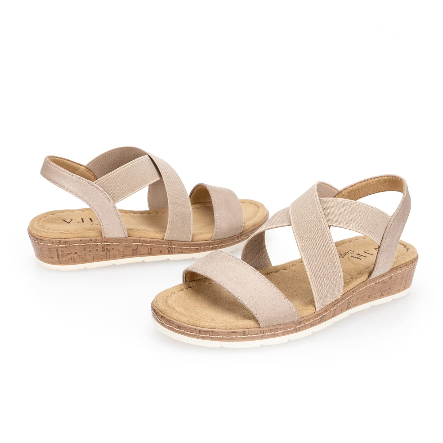 VJH confort Women's Flat sandals, Comfort Slip-on Elastic ankle strap Slingback Light Weight Casual Walking Sandals