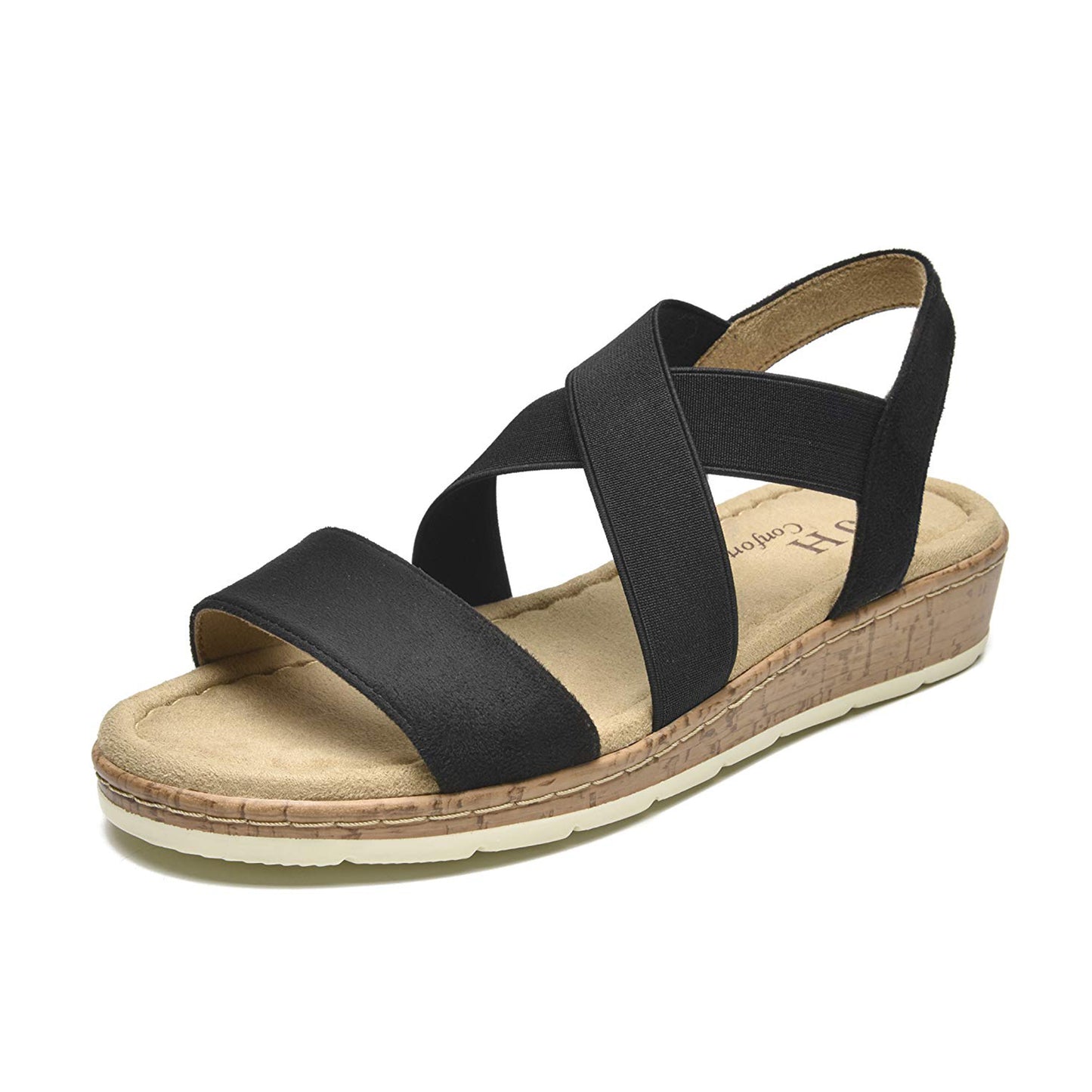 VJH confort Women's Flat sandals, Comfort Slip-on Elastic ankle strap Slingback Light Weight Casual Walking Sandals