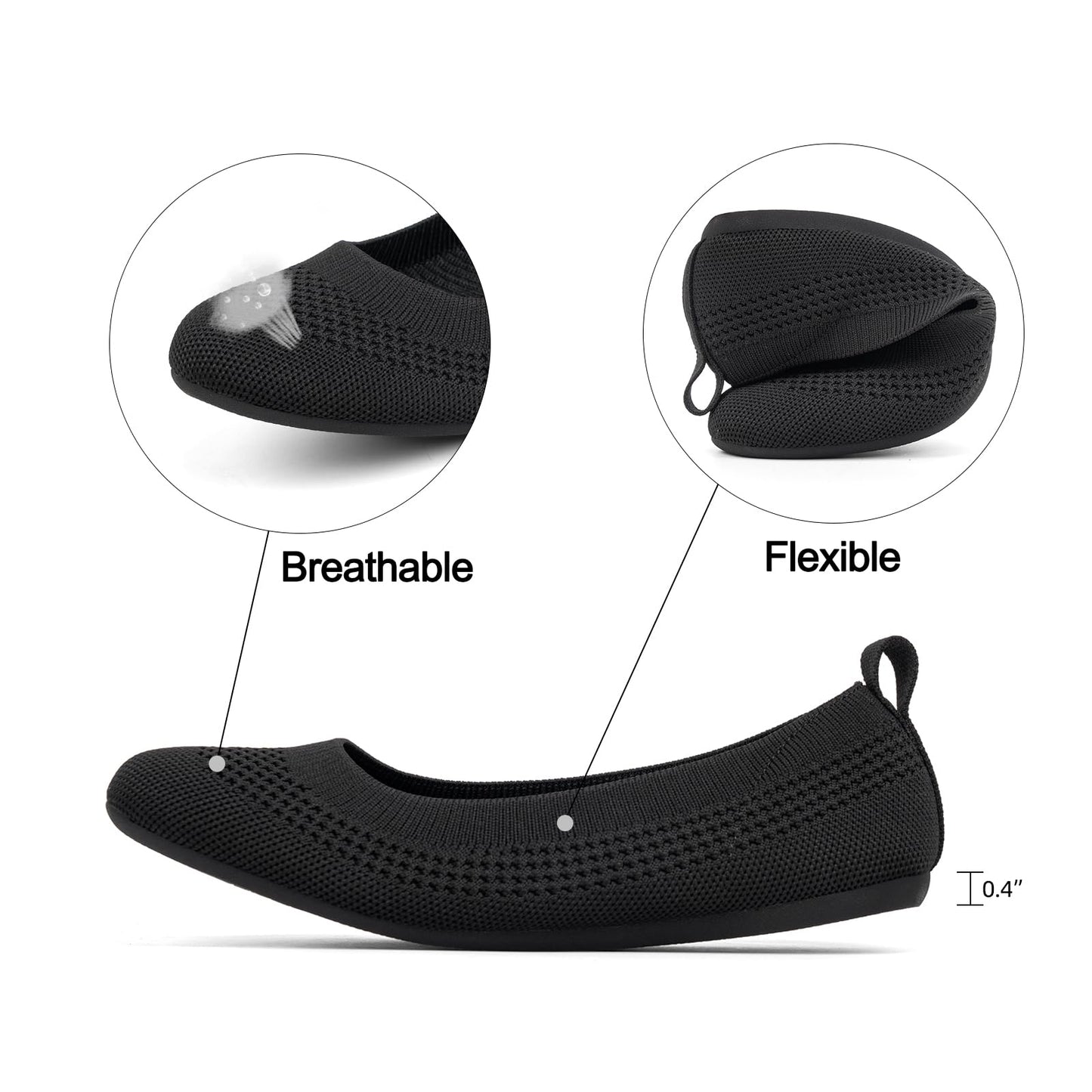 VJH confort Women’s Flats Shoes Ballet Knit Comfort Foldable Round Toe Slip-on Casual Office Work Walking Flats