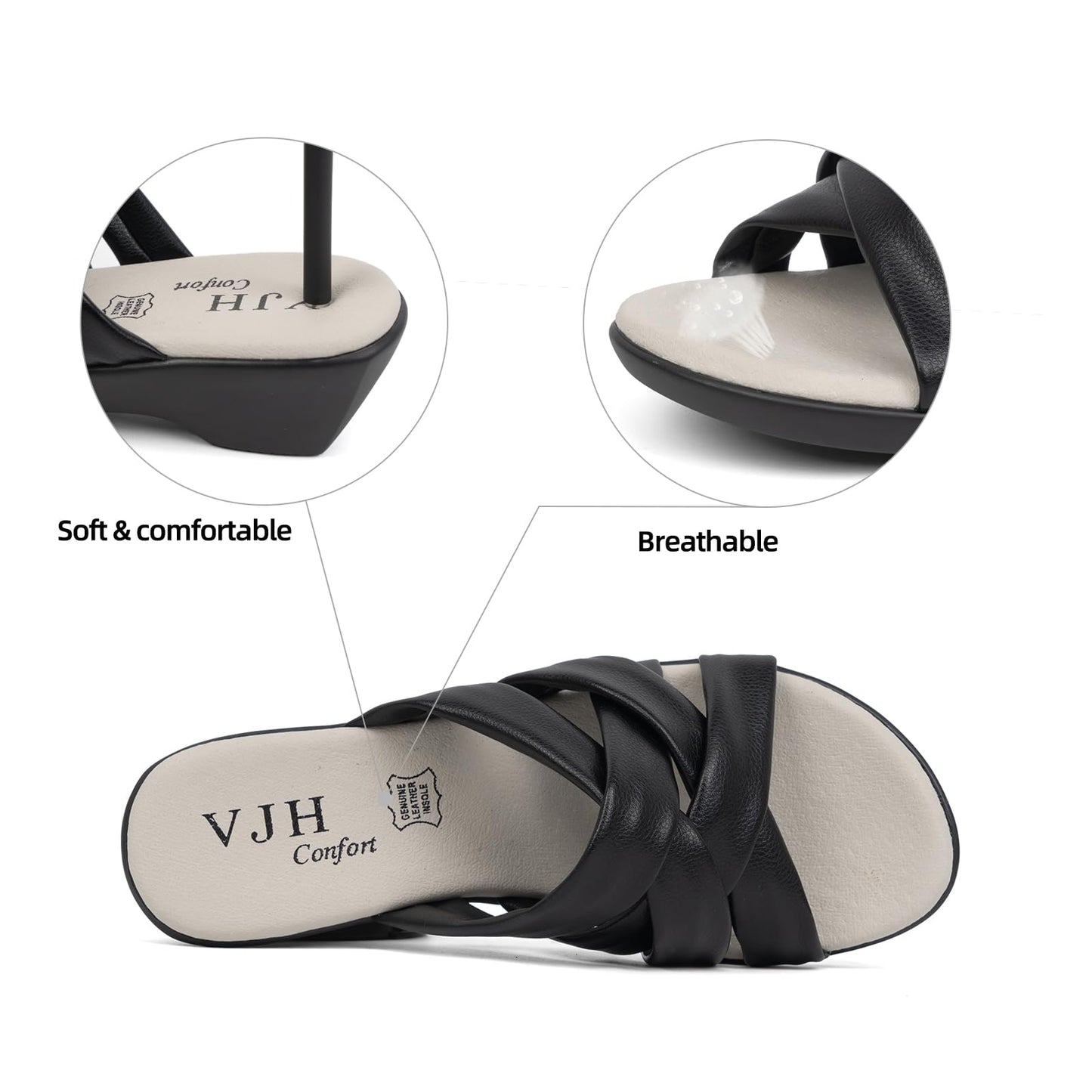 VJH confort Women’s Slides Sandals Orthopedic Slippers,Comfortable Wedge Platform Slip Flops Flip Casual Walking Sandals