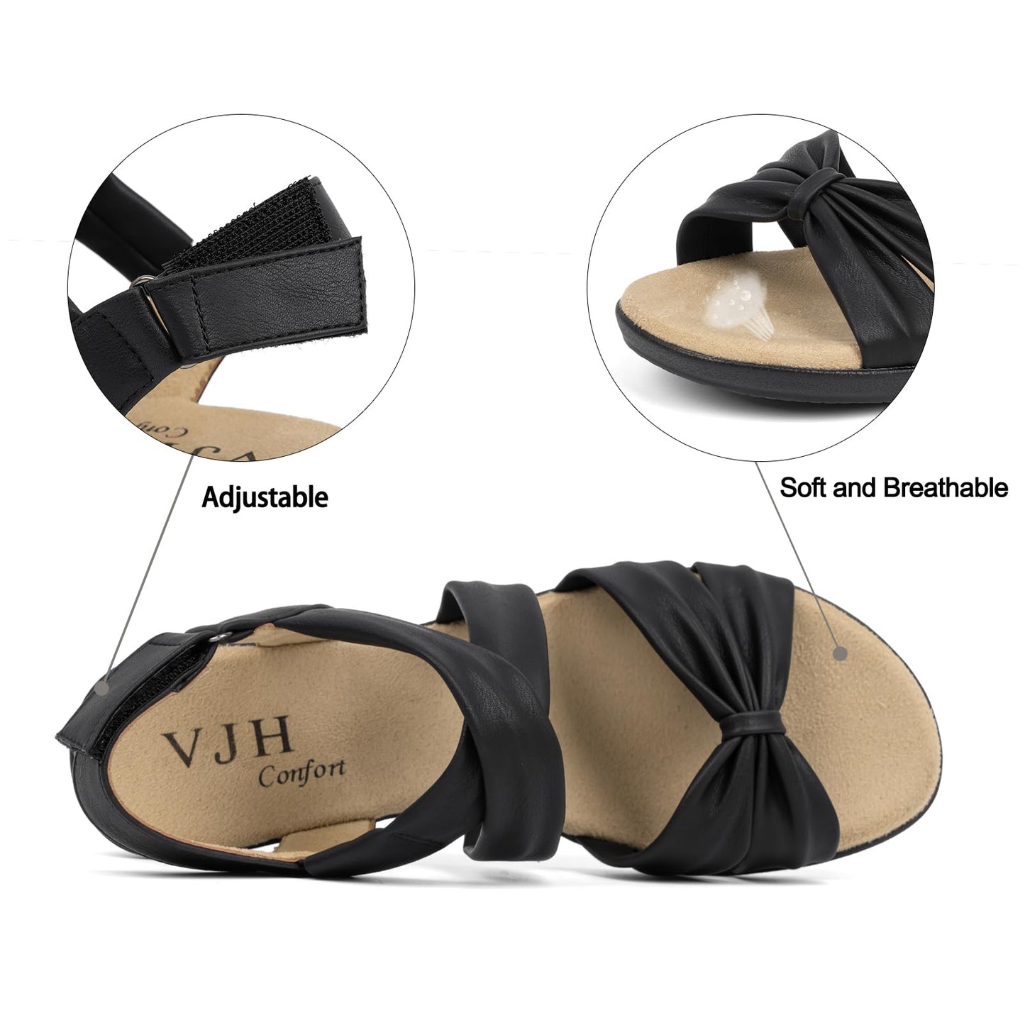VJH confort Women’s Flat Sandals Comfortable Criss-Cross Bow Dressy Soft Straps Slip-on Flexible Summer Walking Sandals