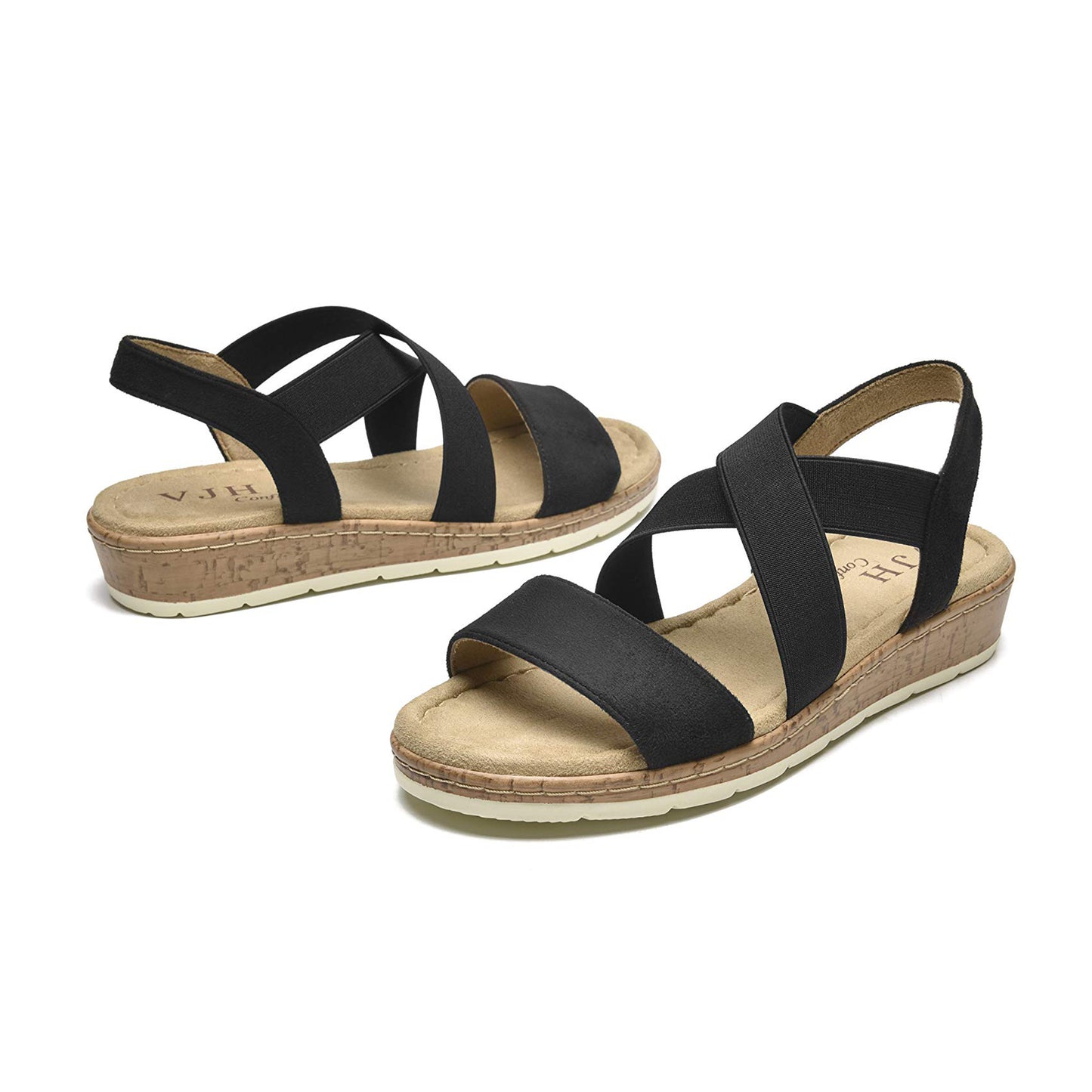 VJH confort Women's Flat sandals, Comfort Slip-on Elastic ankle strap Slingback Light Weight Casual Walking Sandals