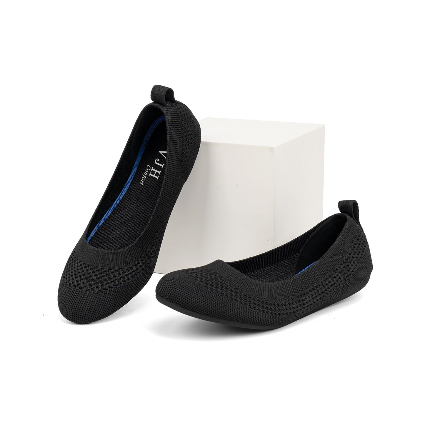 VJH confort Women’s Flats Shoes Ballet Knit Comfort Foldable Round Toe Slip-on Casual Office Work Walking Flats