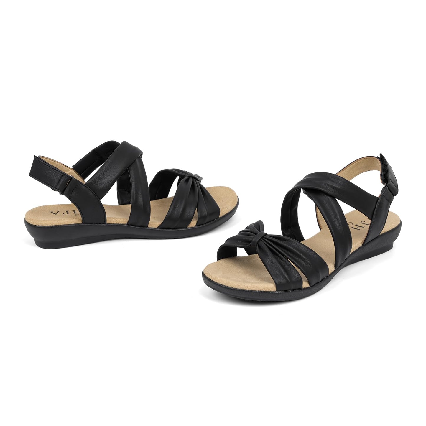 VJH confort Women’s Flat Sandals Comfortable Criss-Cross Bow Dressy Soft Straps Slip-on Flexible Summer Walking Sandals