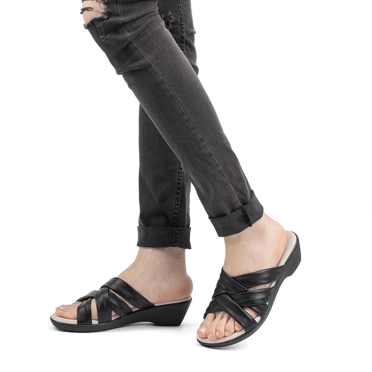 VJH confort Women’s Slides Sandals Orthopedic Slippers,Comfortable Wedge Platform Slip Flops Flip Casual Walking Sandals