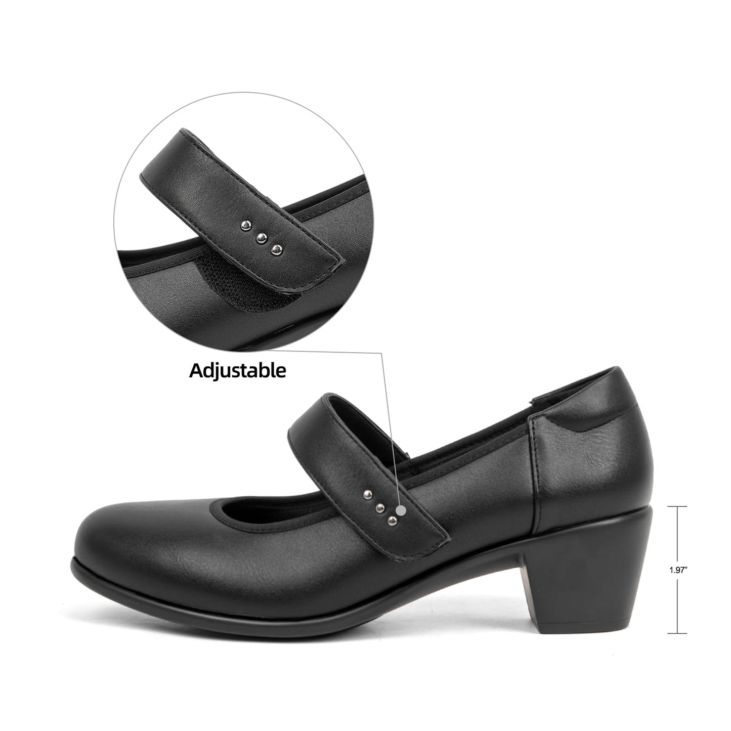 VJH confort Women's Mary Jane Pumps Low Block Chunky Heel Round Toe Dress Work Comfortable Shoes
