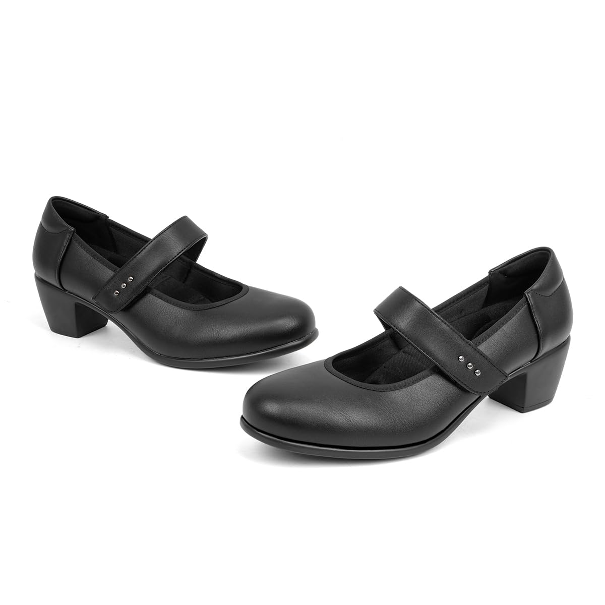 VJH confort Women's Mary Jane Pumps Low Block Chunky Heel Round Toe Dress Work Comfortable Shoes