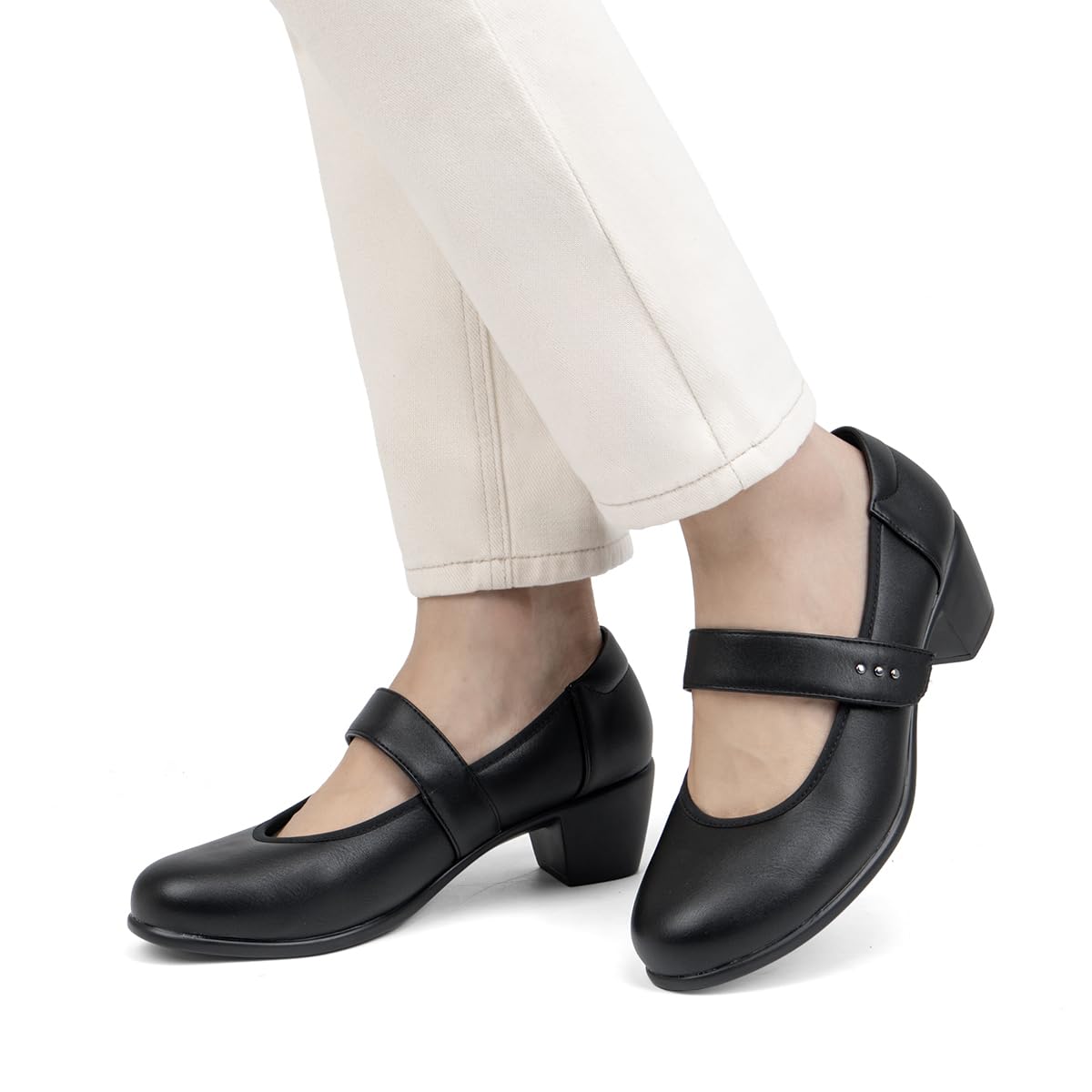 VJH confort Women's Mary Jane Pumps Low Block Chunky Heel Round Toe Dress Work Comfortable Shoes