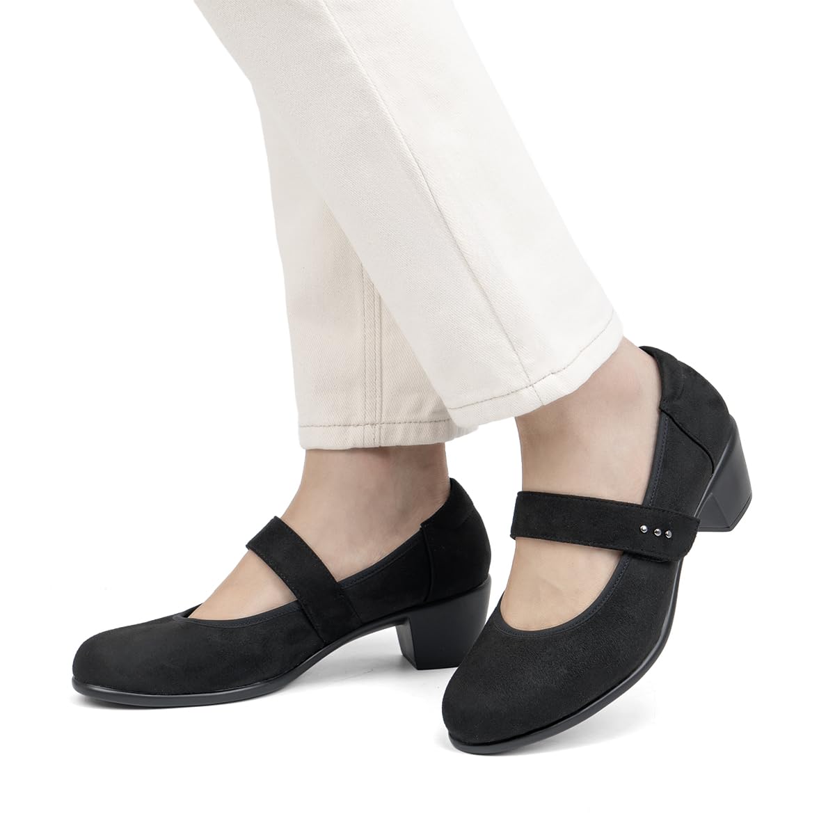 VJH confort Women's Mary Jane Pumps Low Block Chunky Heel Round Toe Dress Work Comfortable Shoes