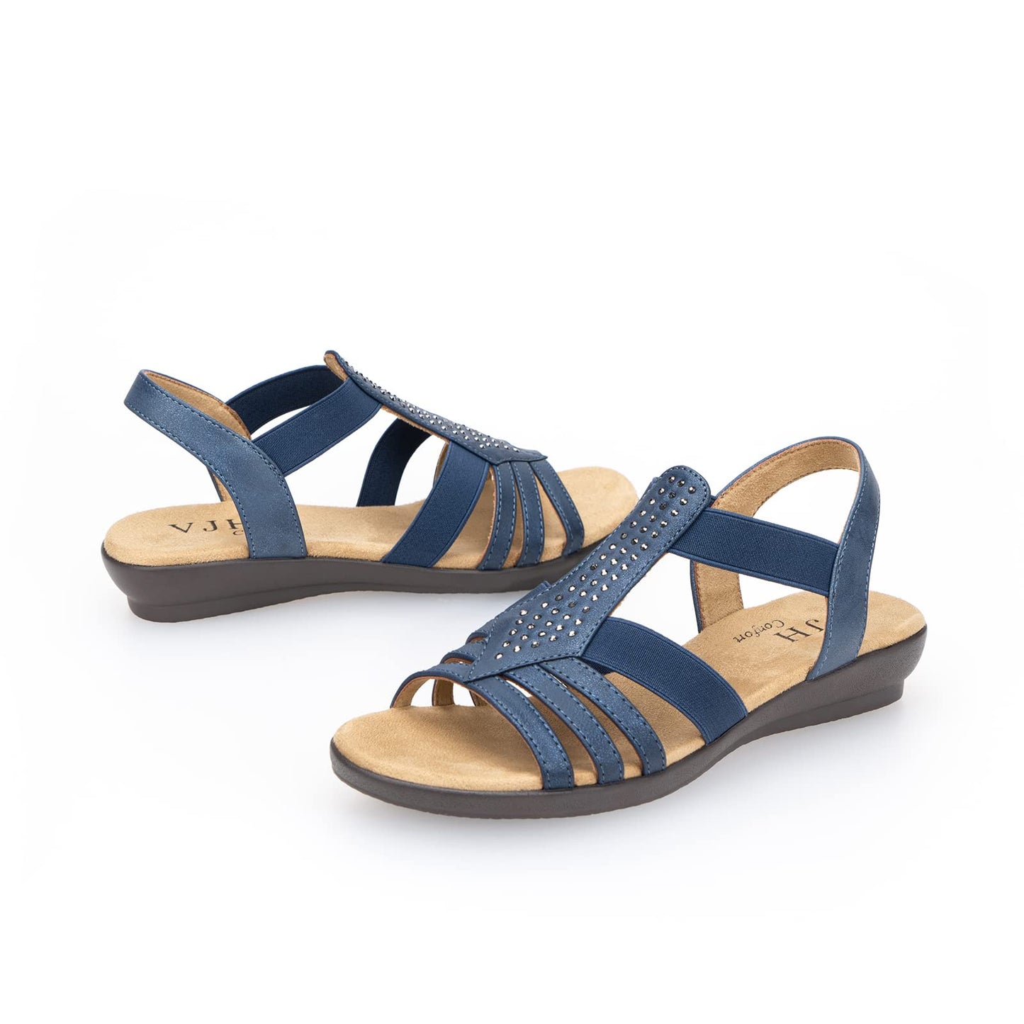 VJH confort Women's Flat Sandals, Comfort Elastic Slip-on Light Weight Slingback Casual Walking Sandals with Rhinestone