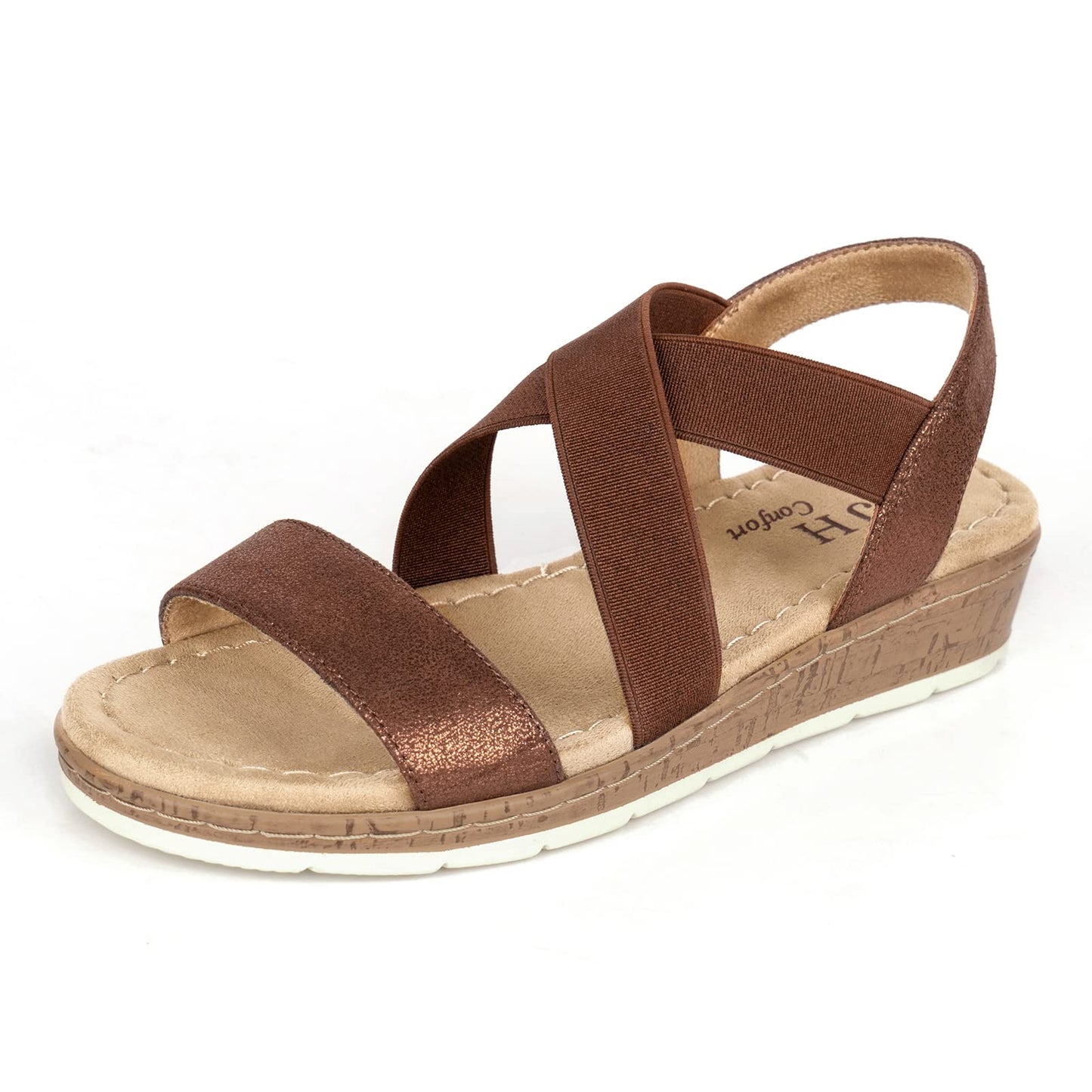 VJH confort Women's Flat sandals, Comfort Slip-on Elastic ankle strap Slingback Light Weight Casual Walking Sandals