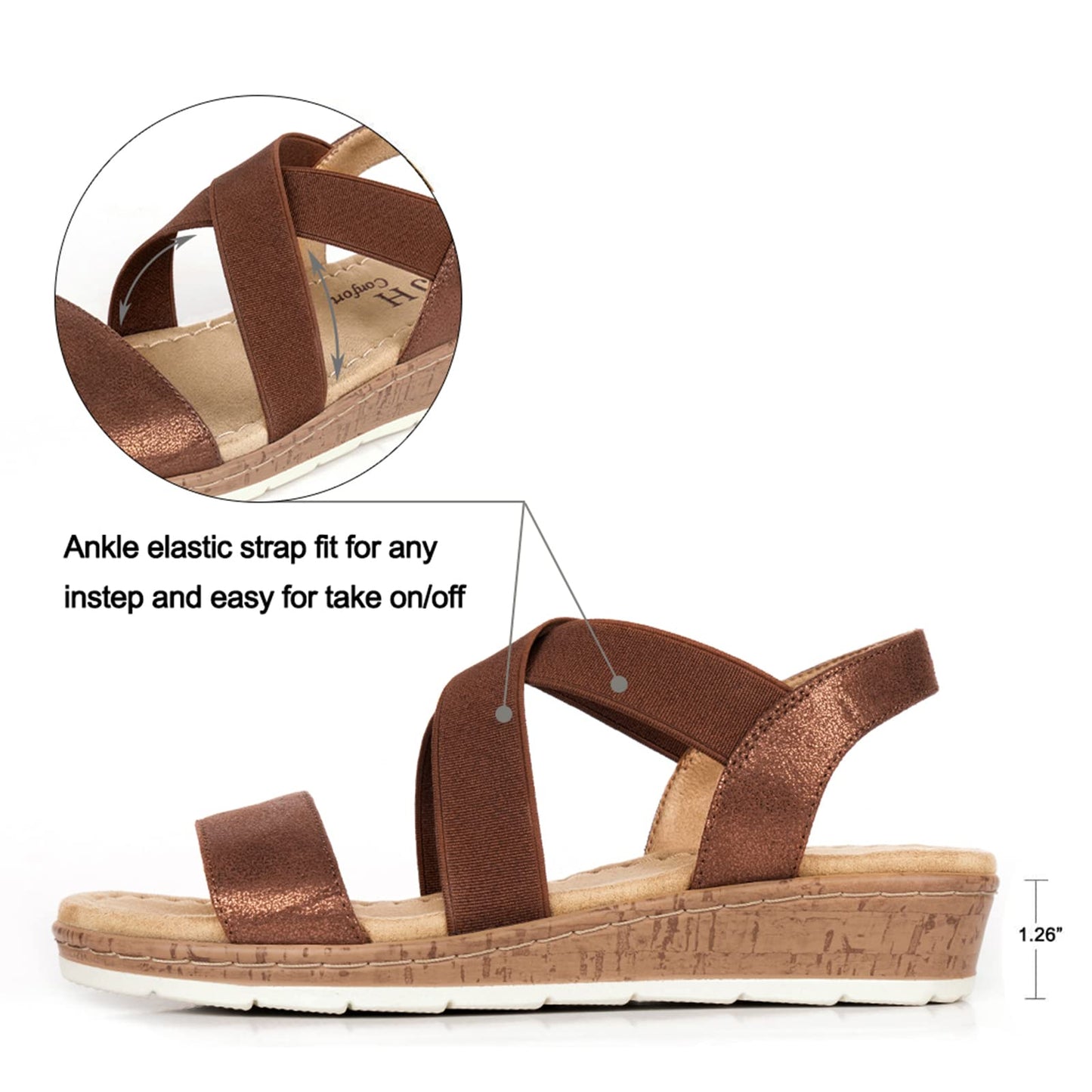 VJH confort Women's Flat sandals, Comfort Slip-on Elastic ankle strap Slingback Light Weight Casual Walking Sandals