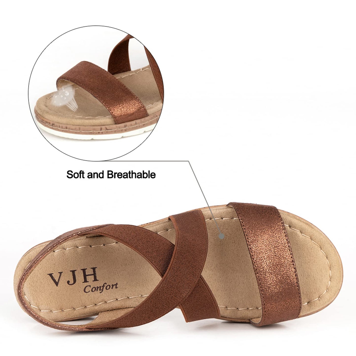 VJH confort Women's Flat sandals, Comfort Slip-on Elastic ankle strap Slingback Light Weight Casual Walking Sandals